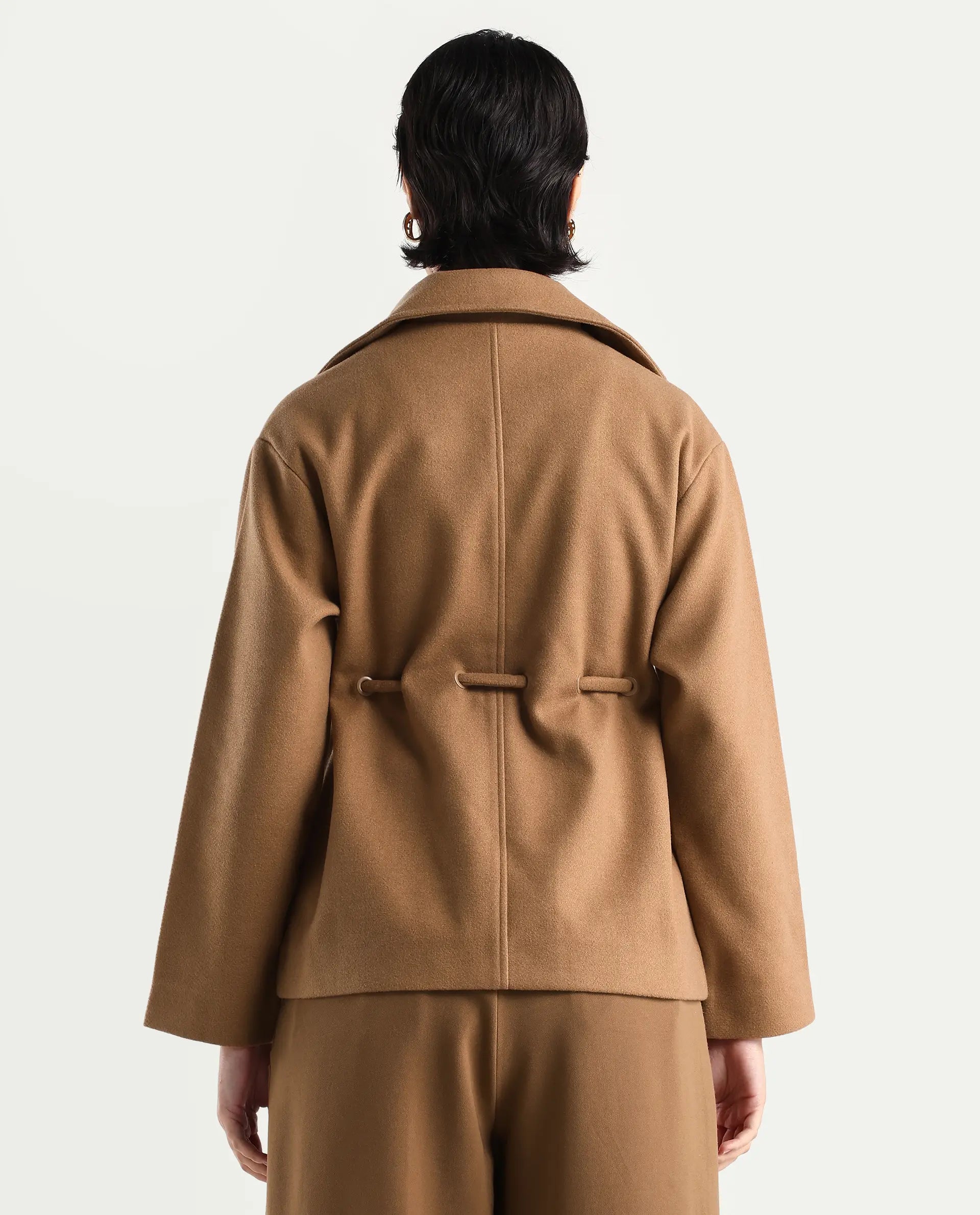 Rareism Women's Nittiz Tan Polyester Blend Spread Collar Regular Fit Jacket