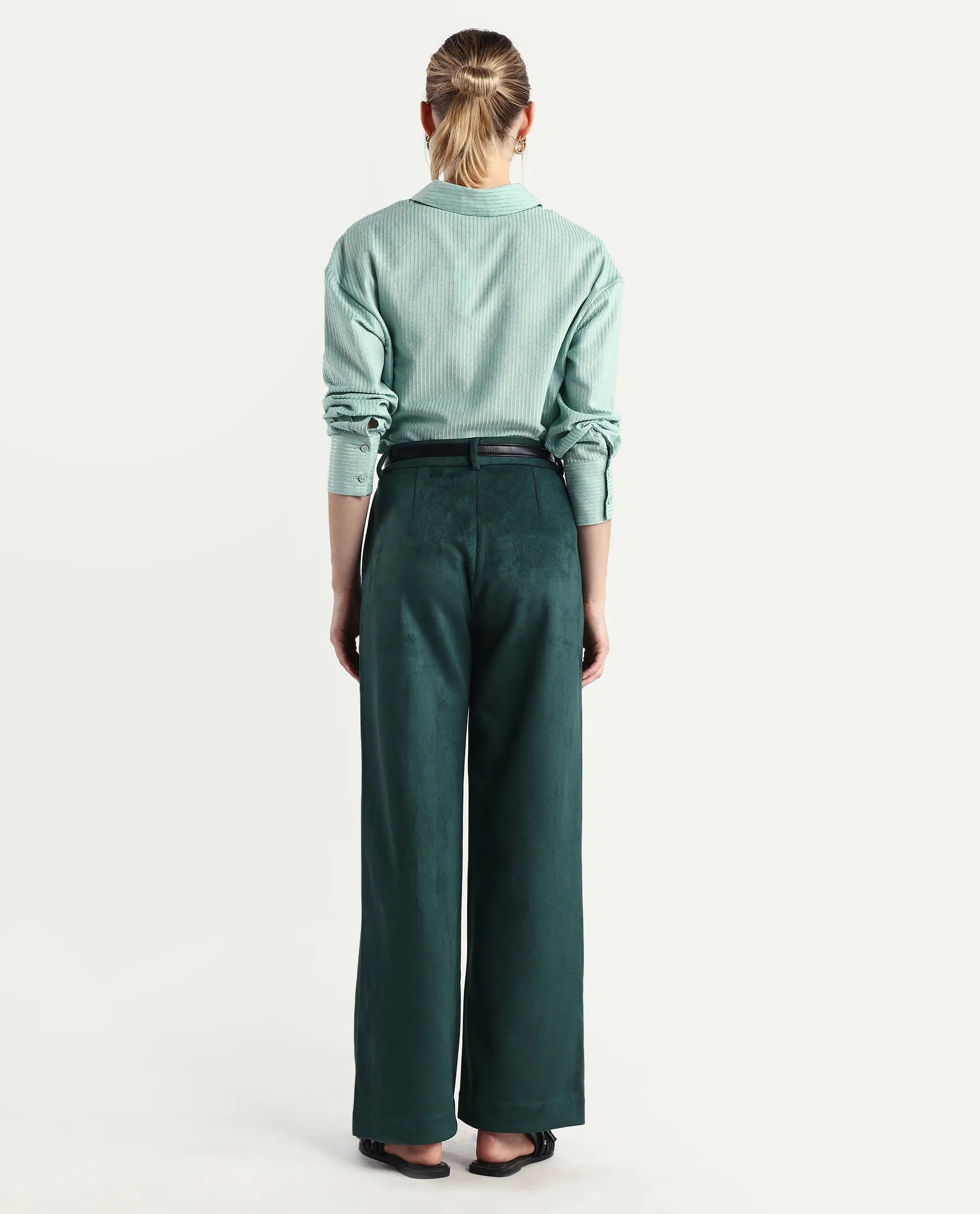 Rareism Women's Niwast-B Green Polyester Blend Straight Fit Travel Trouser