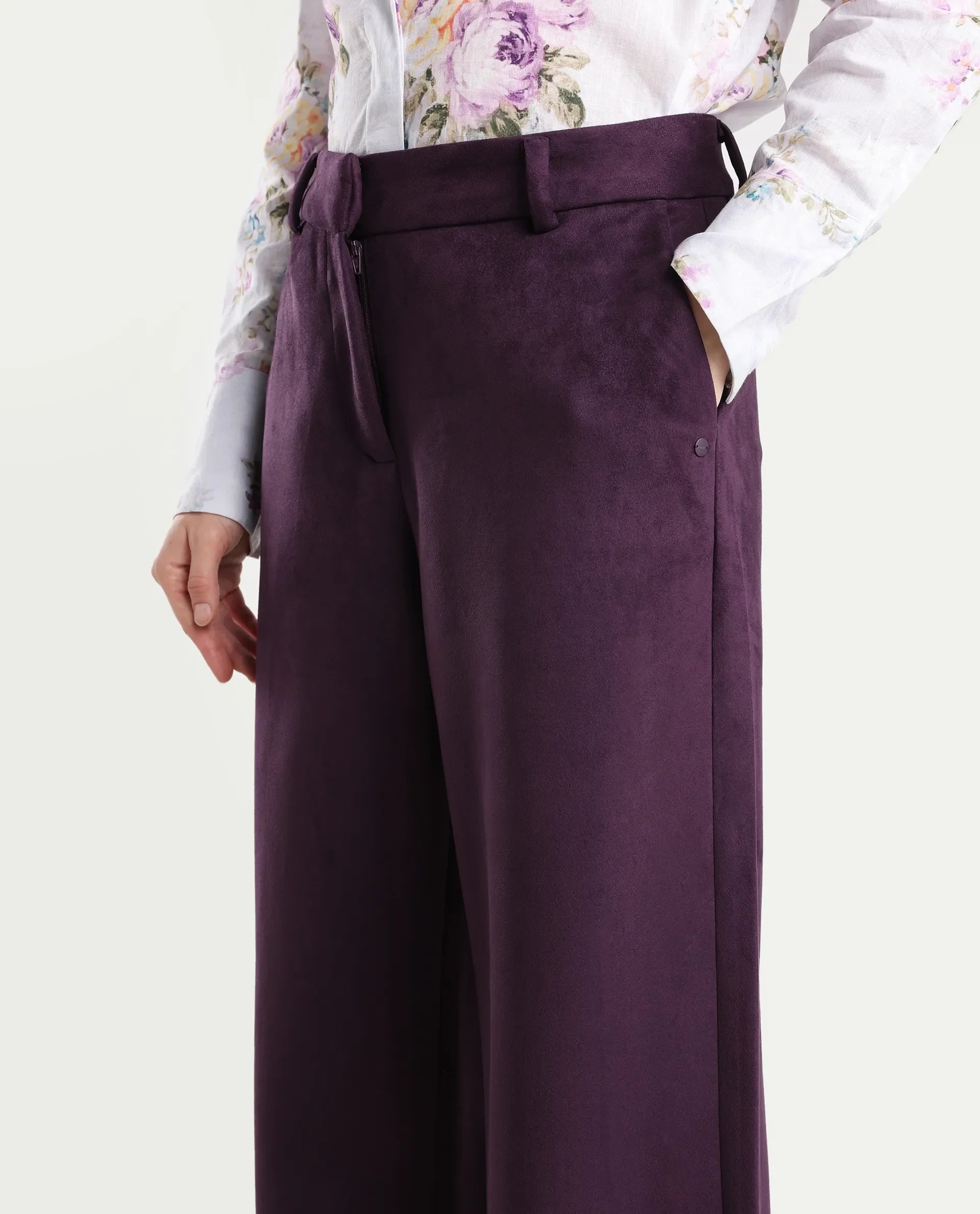 Rareism Women's Niwast-B Purple Polyester Blend Straight Fit Travel Trouser