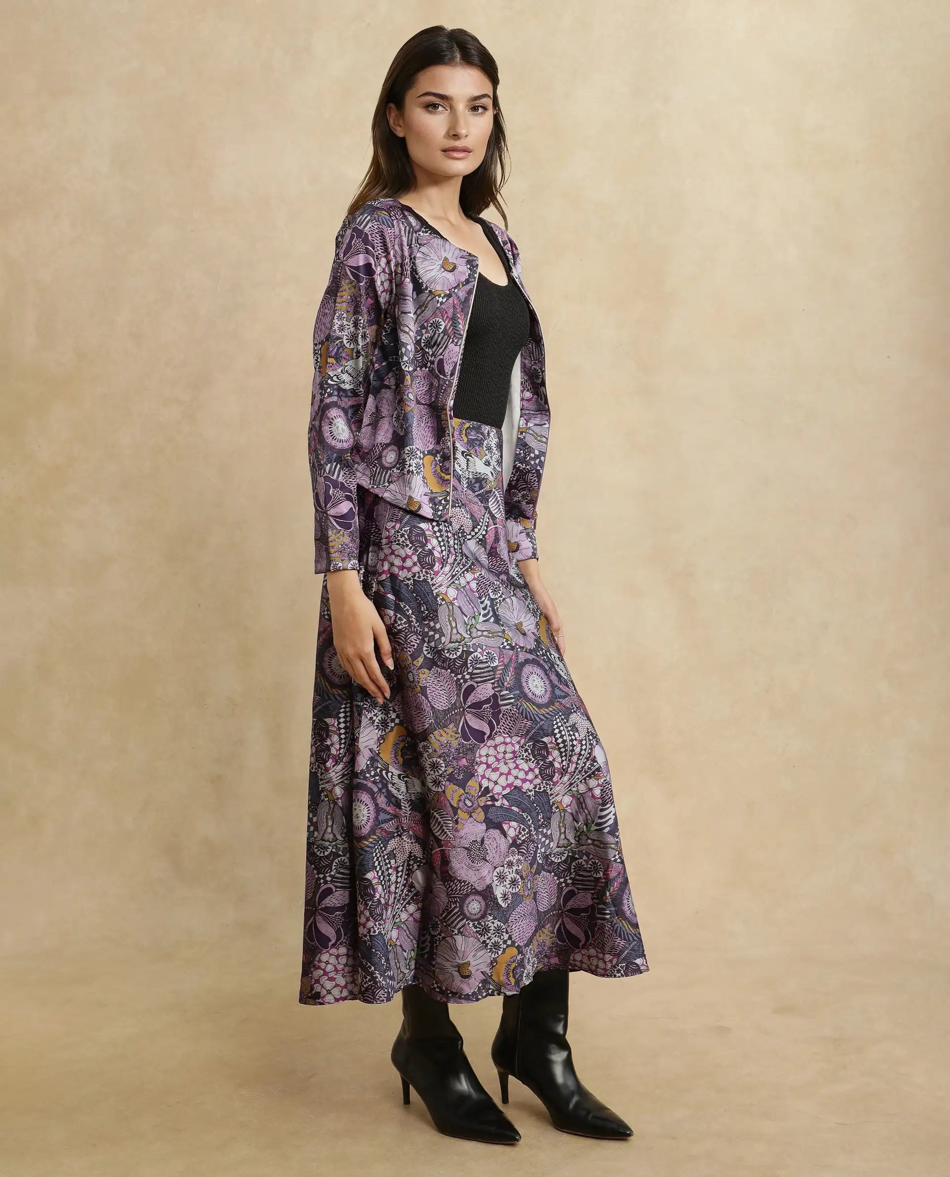 Rareism Women's Niyan Multi Satin Abstract Print Ankle Length Regular Fit Skirt