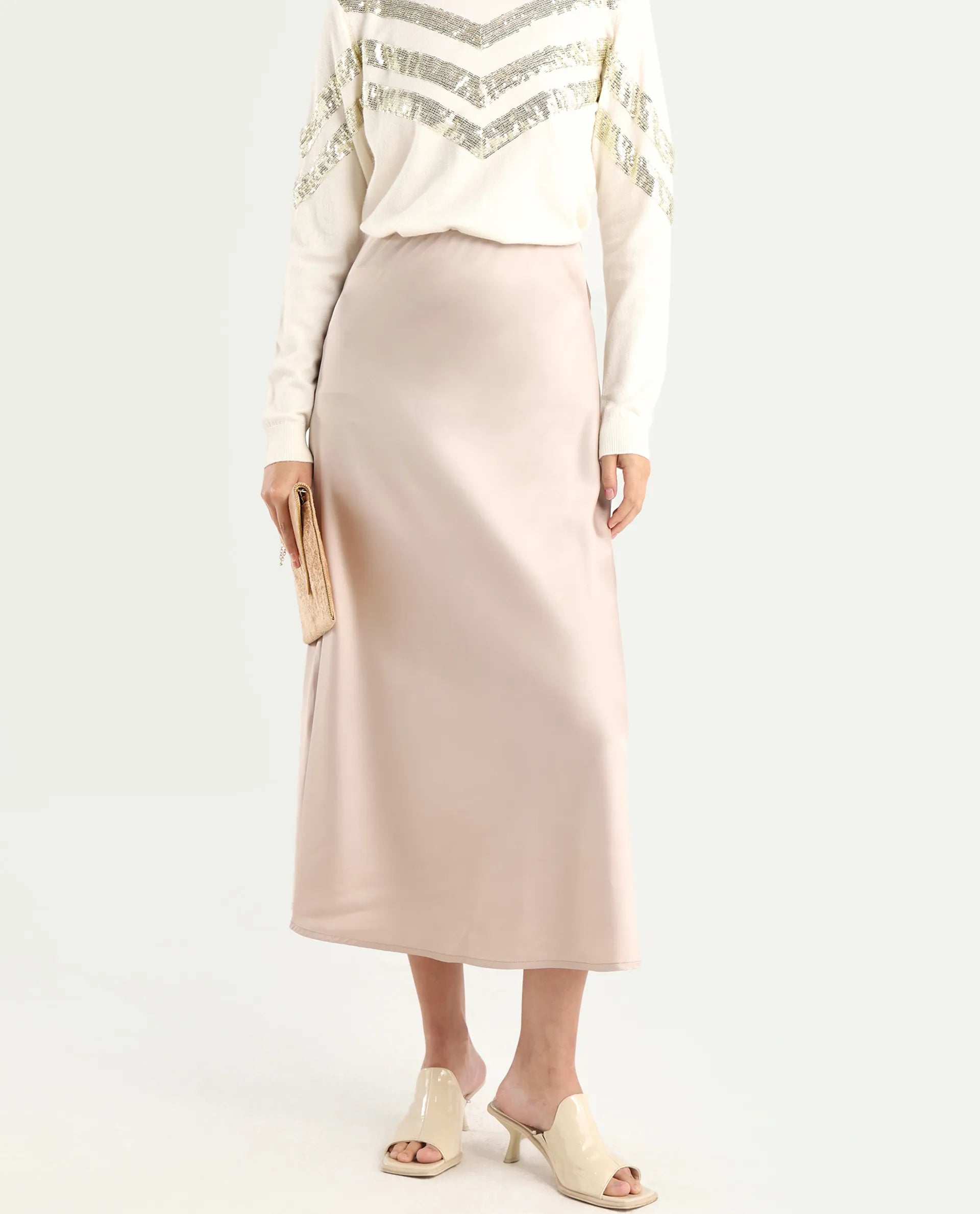 Rareism Women's Niyano Beige Polyester A-Line Skirt