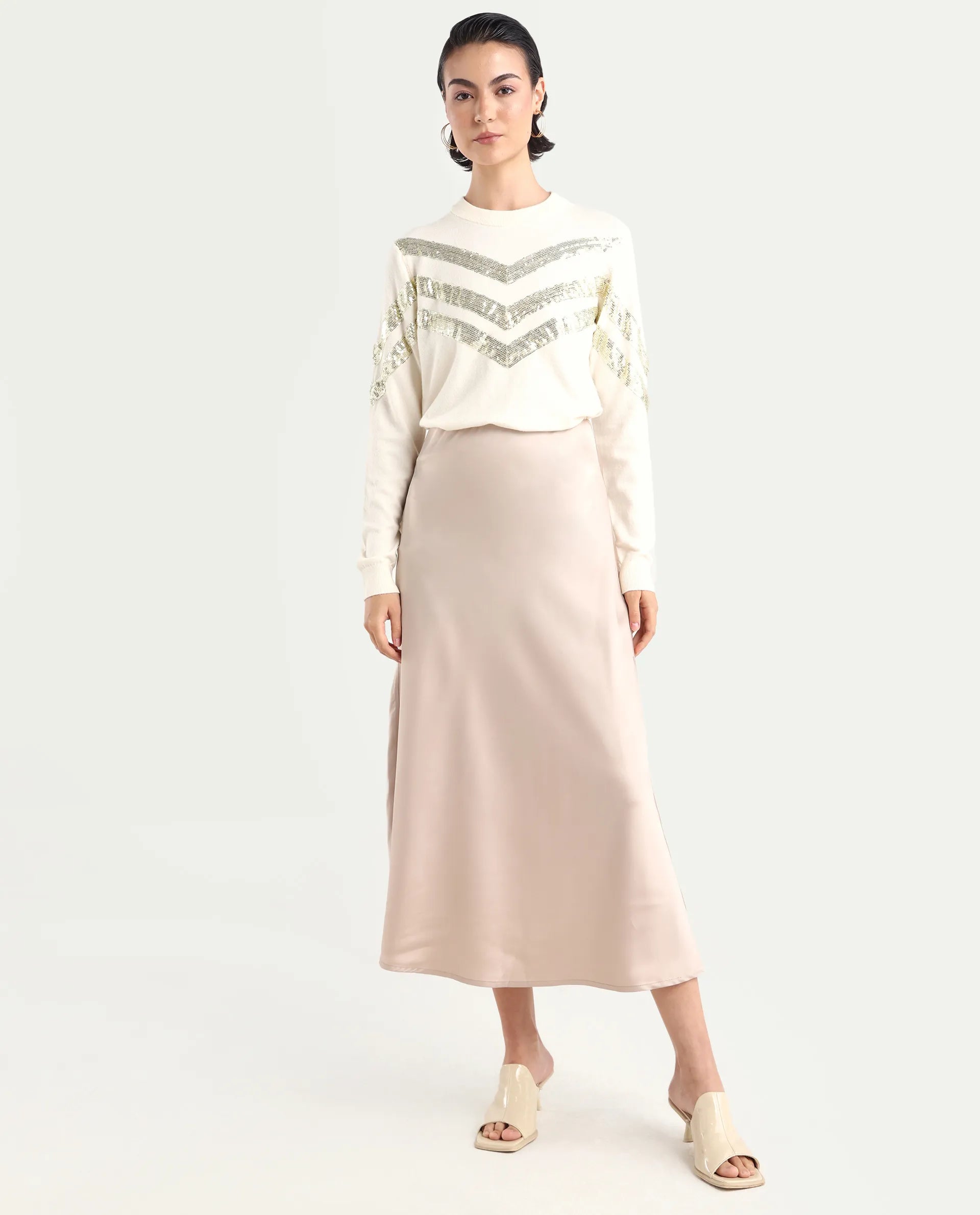 Rareism Women's Niyano Beige Polyester A-Line Skirt