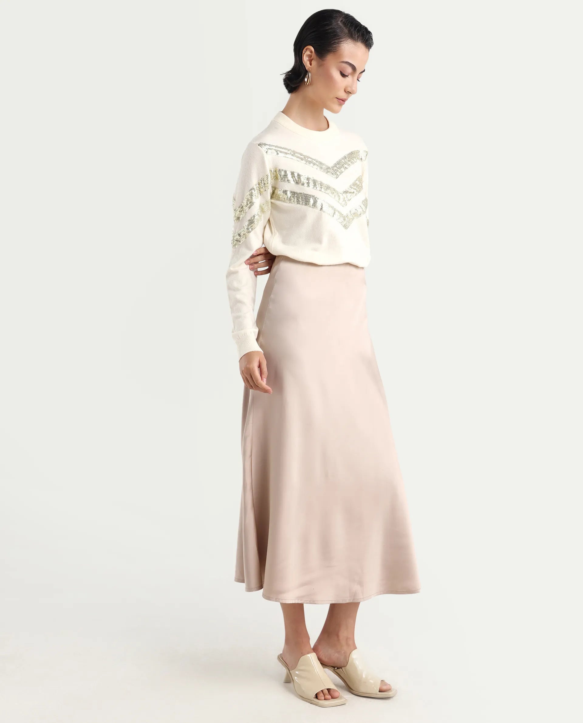 Rareism Women's Niyano Beige Polyester A-Line Skirt