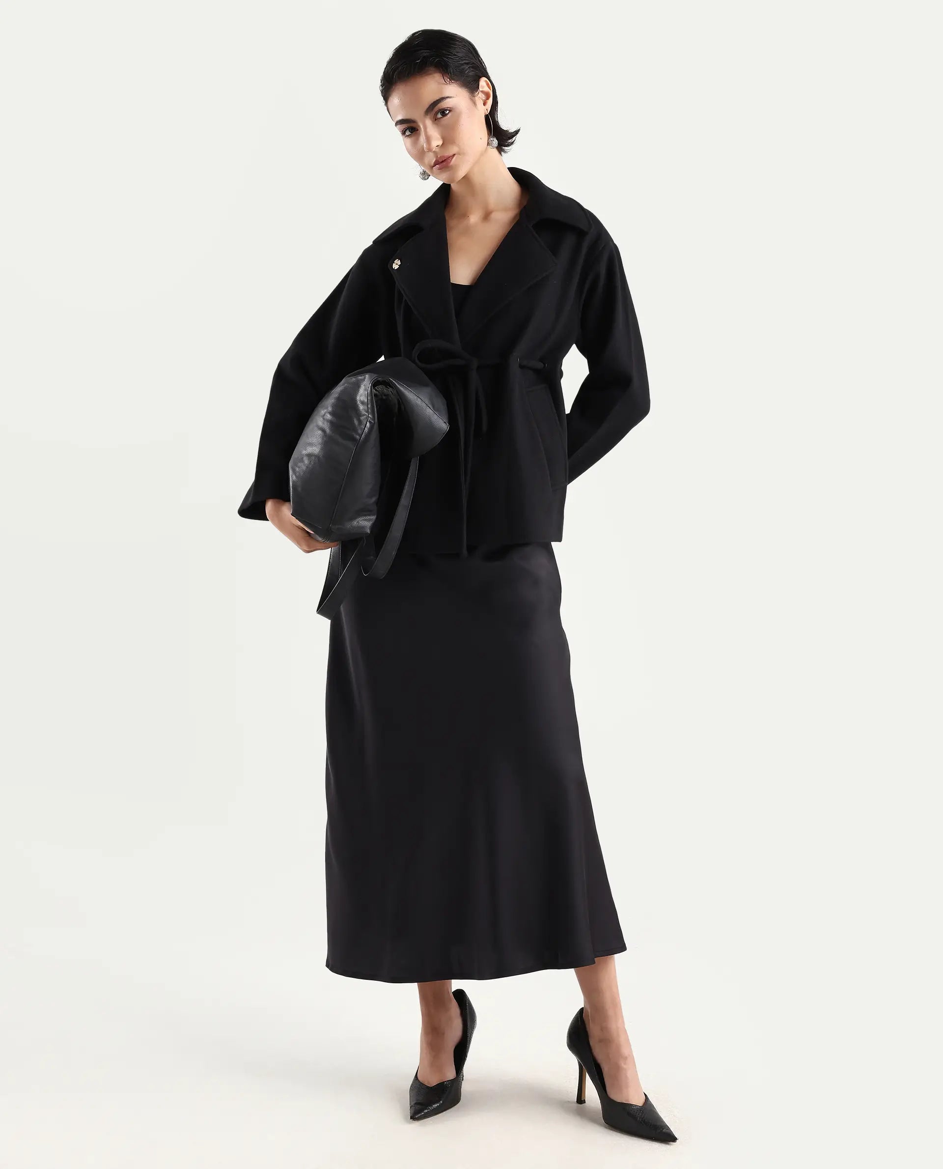 Rareism Women's Niyano Black Polyester A-Line Skirt