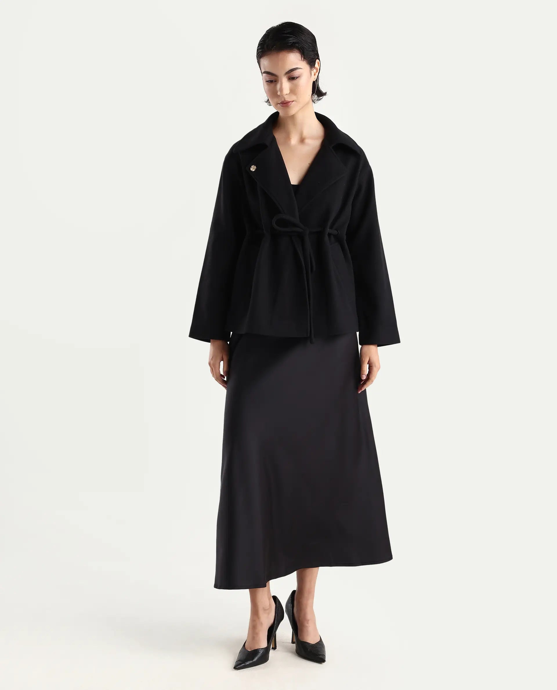 Rareism Women's Niyano Black Polyester A-Line Skirt