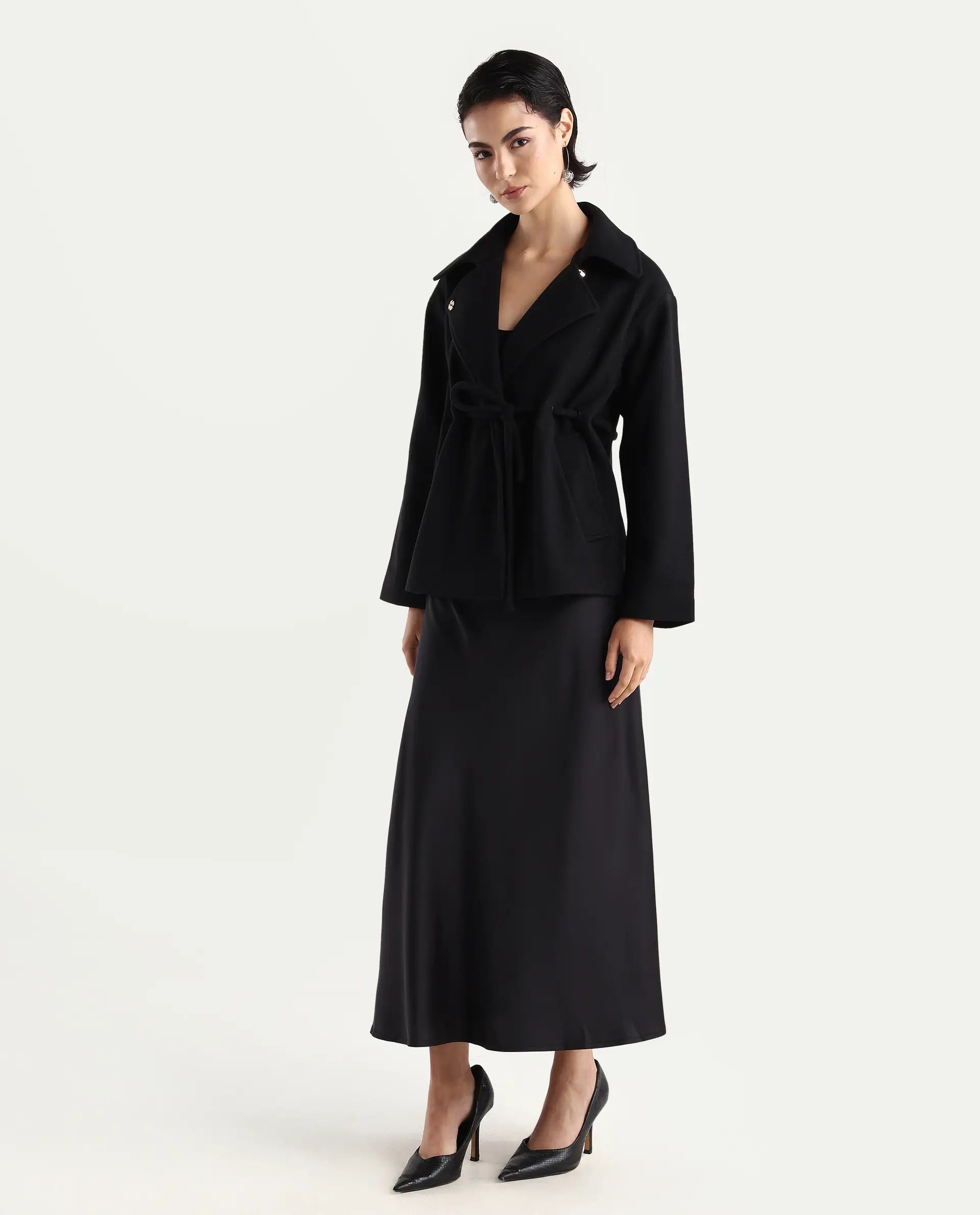 Rareism Women's Niyano Black Polyester A-Line Skirt