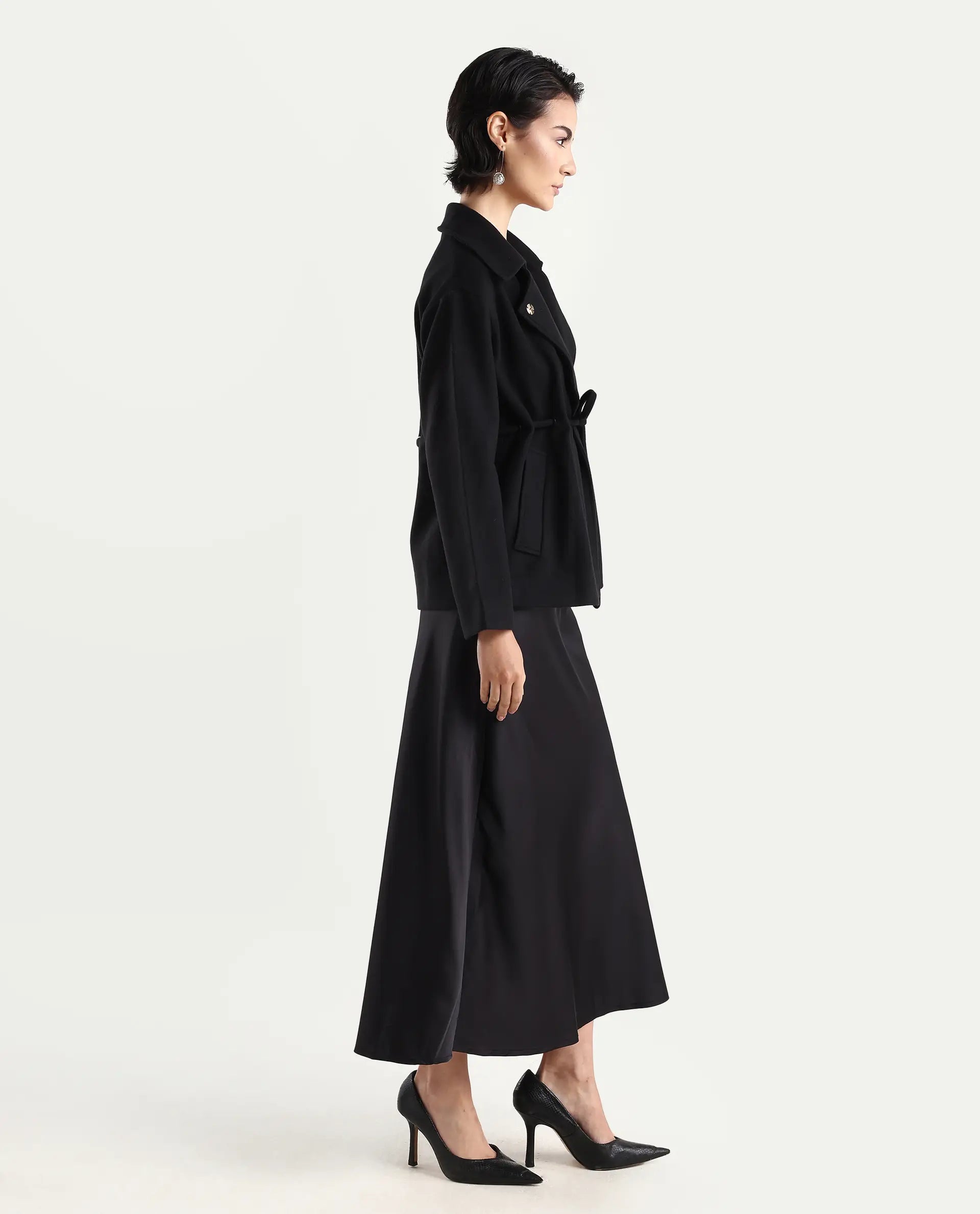 Rareism Women's Niyano Black Polyester A-Line Skirt