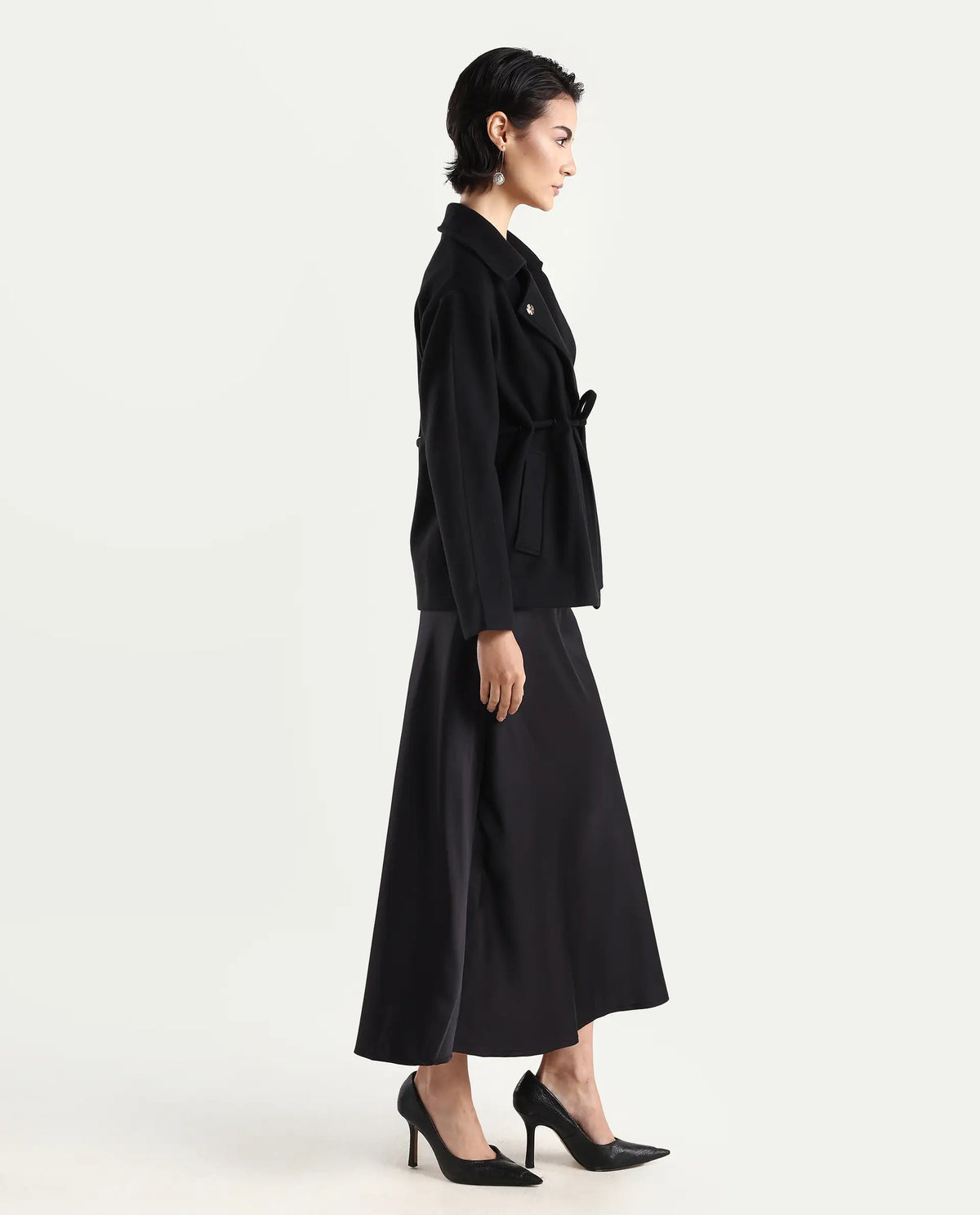 Rareism Women's Niyano Black Polyester A-Line Skirt