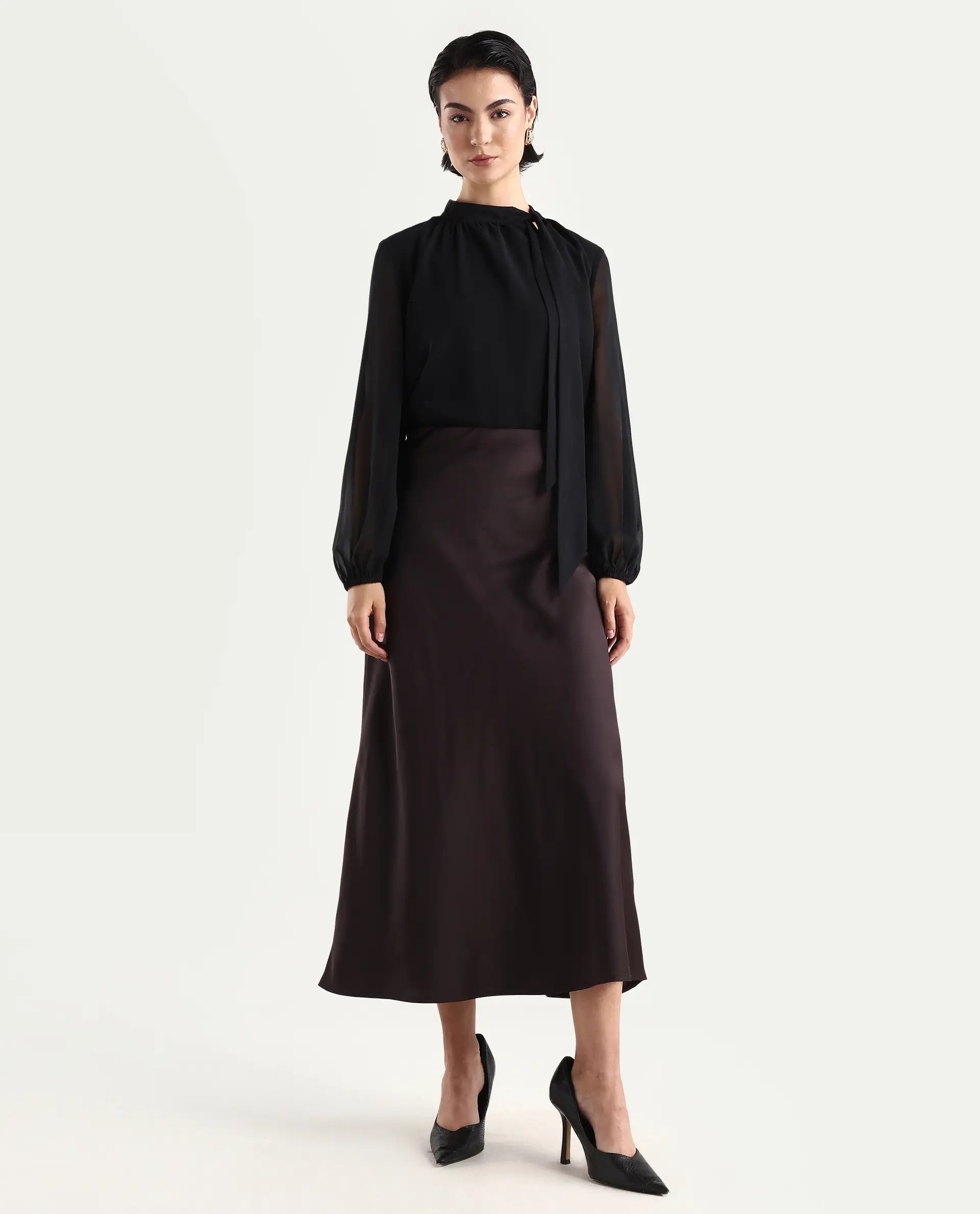 Rareism Women's Niyano Brown Polyester A-Line Skirt