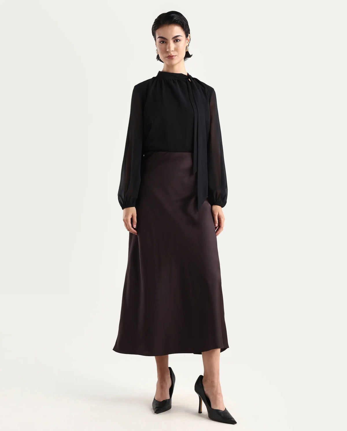 Rareism Women's Niyano Brown Polyester A-Line Skirt