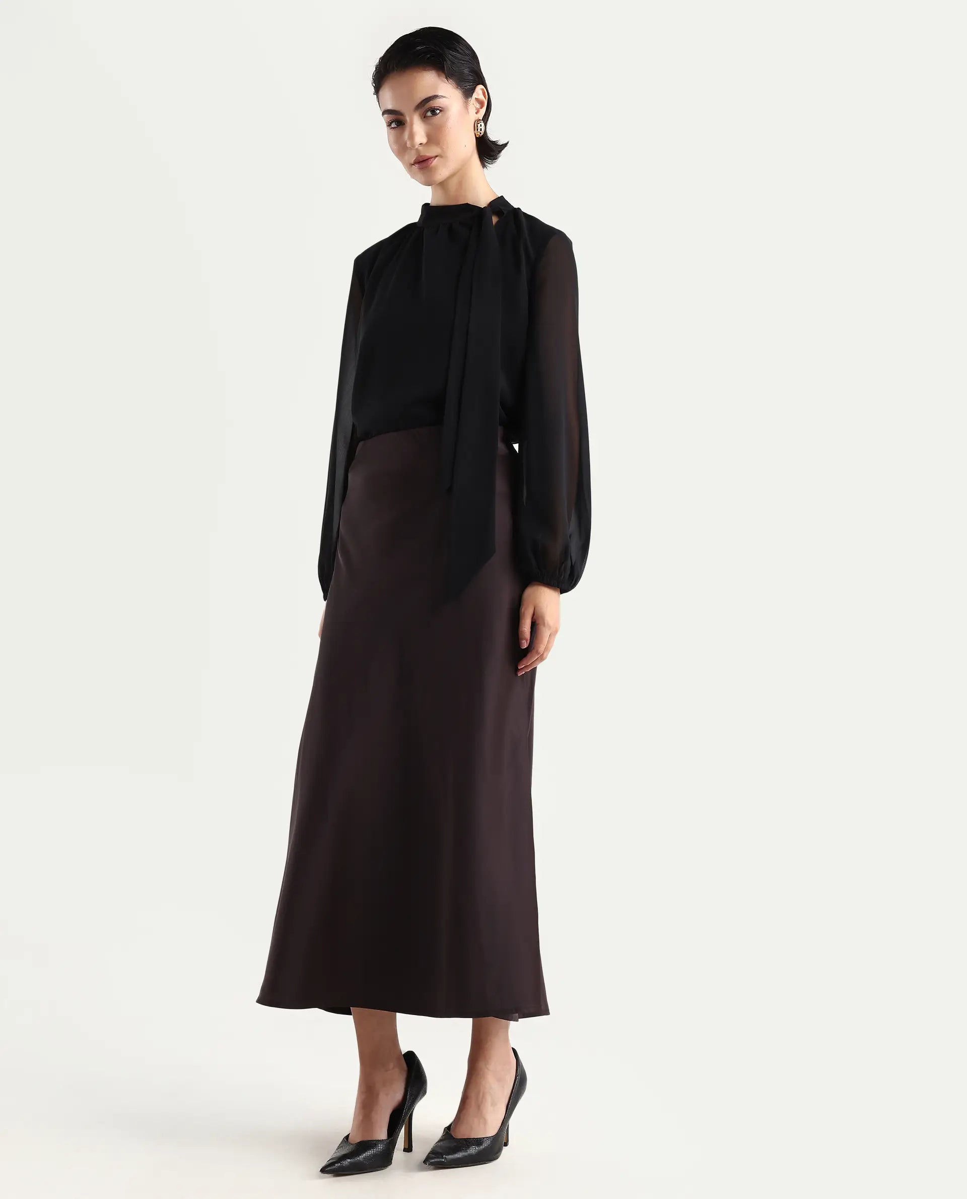 Rareism Women's Niyano Brown Polyester A-Line Skirt