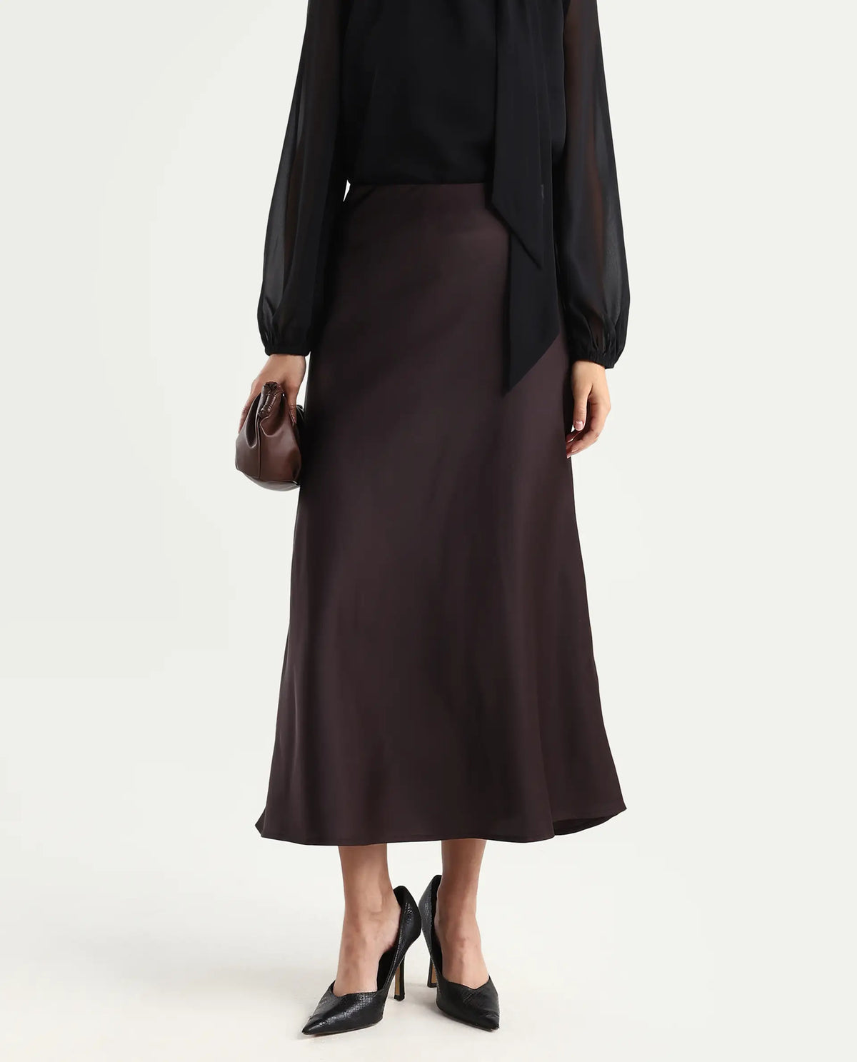 Rareism Women's Niyano Brown Polyester A-Line Skirt