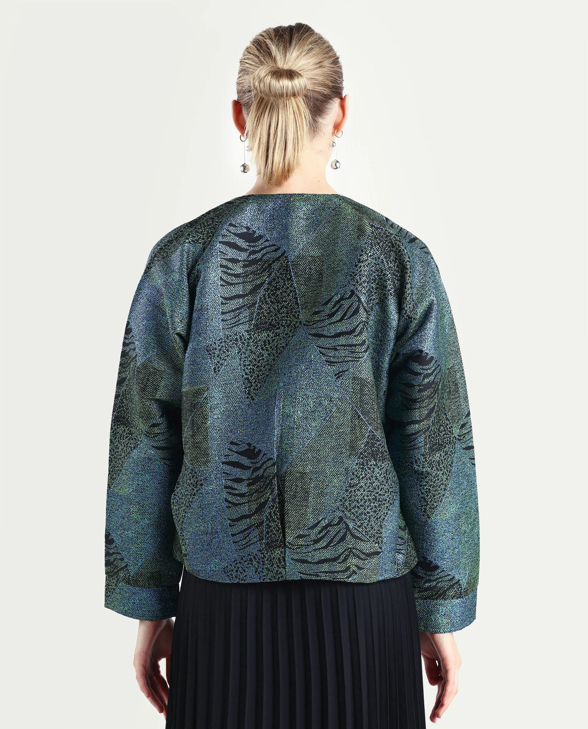 Rareism Women's Nizig Blue Polyester Blend Relaxed Fit Jacquard Jacket