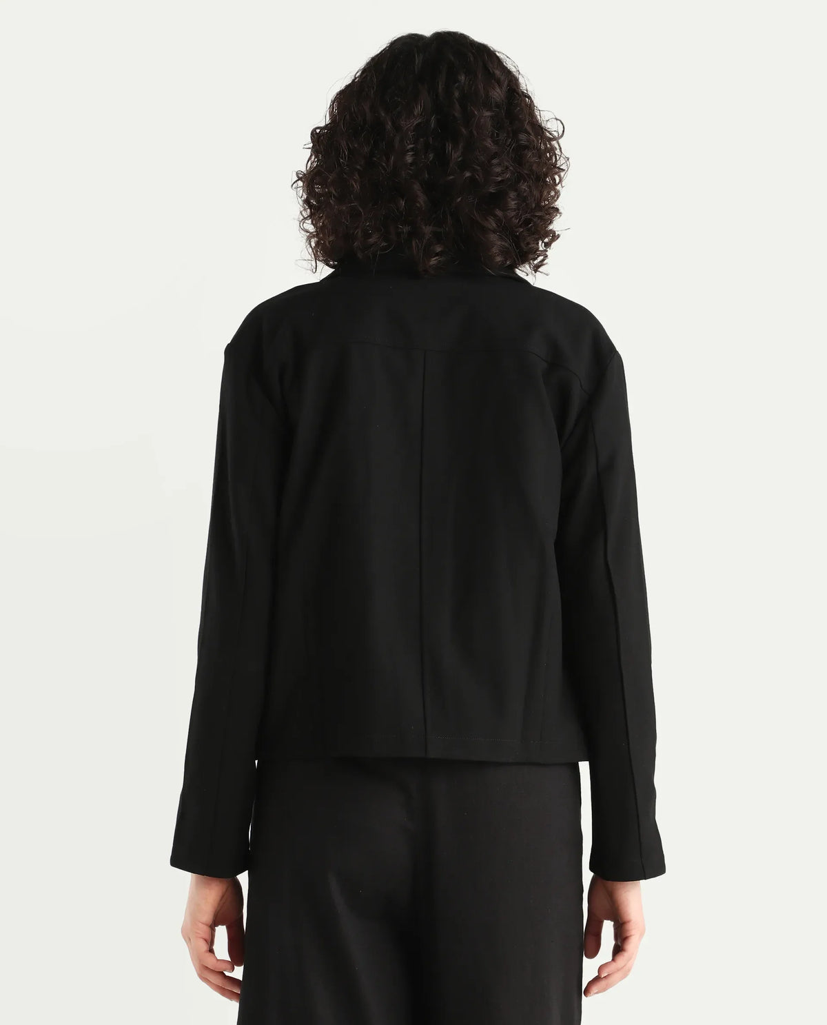 Rareism Women's Nizlo Black Polyester Blend Spread Collar Regular Plain Jacket