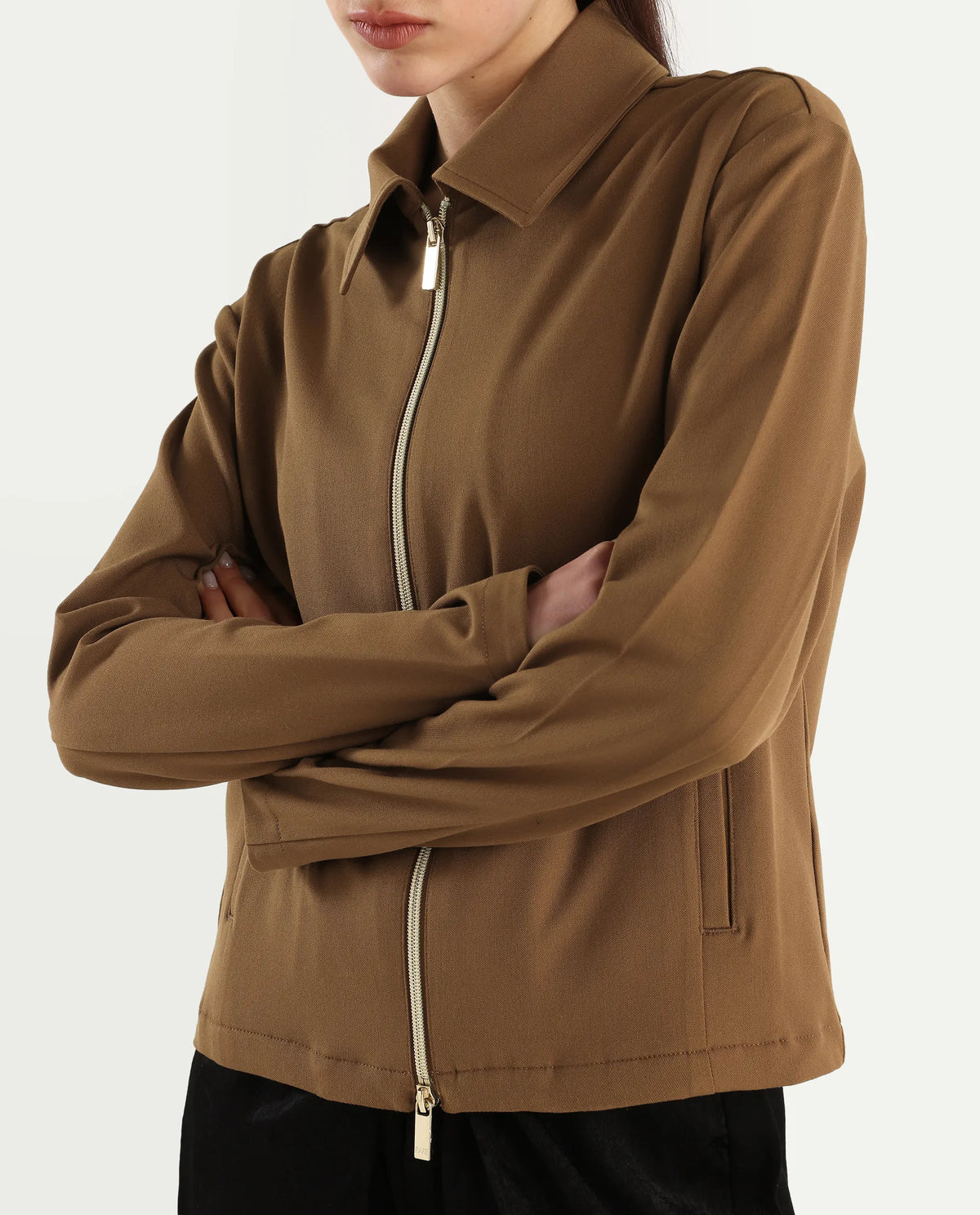 Rareism Women's Nizloz Light Brown Polyester Blend Spread Collar Regular Plain Jacket
