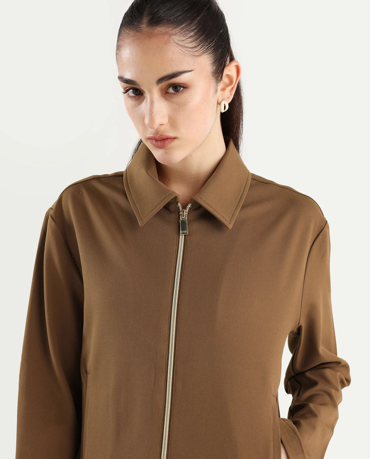 Rareism Women's Nizloz Light Brown Polyester Blend Spread Collar Regular Plain Jacket