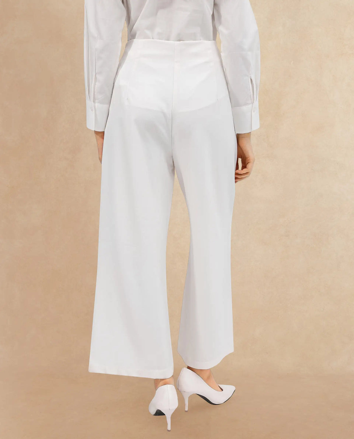 Rareism Women's Noahti White Cotton Plain Ankle Length Wide Trouser
