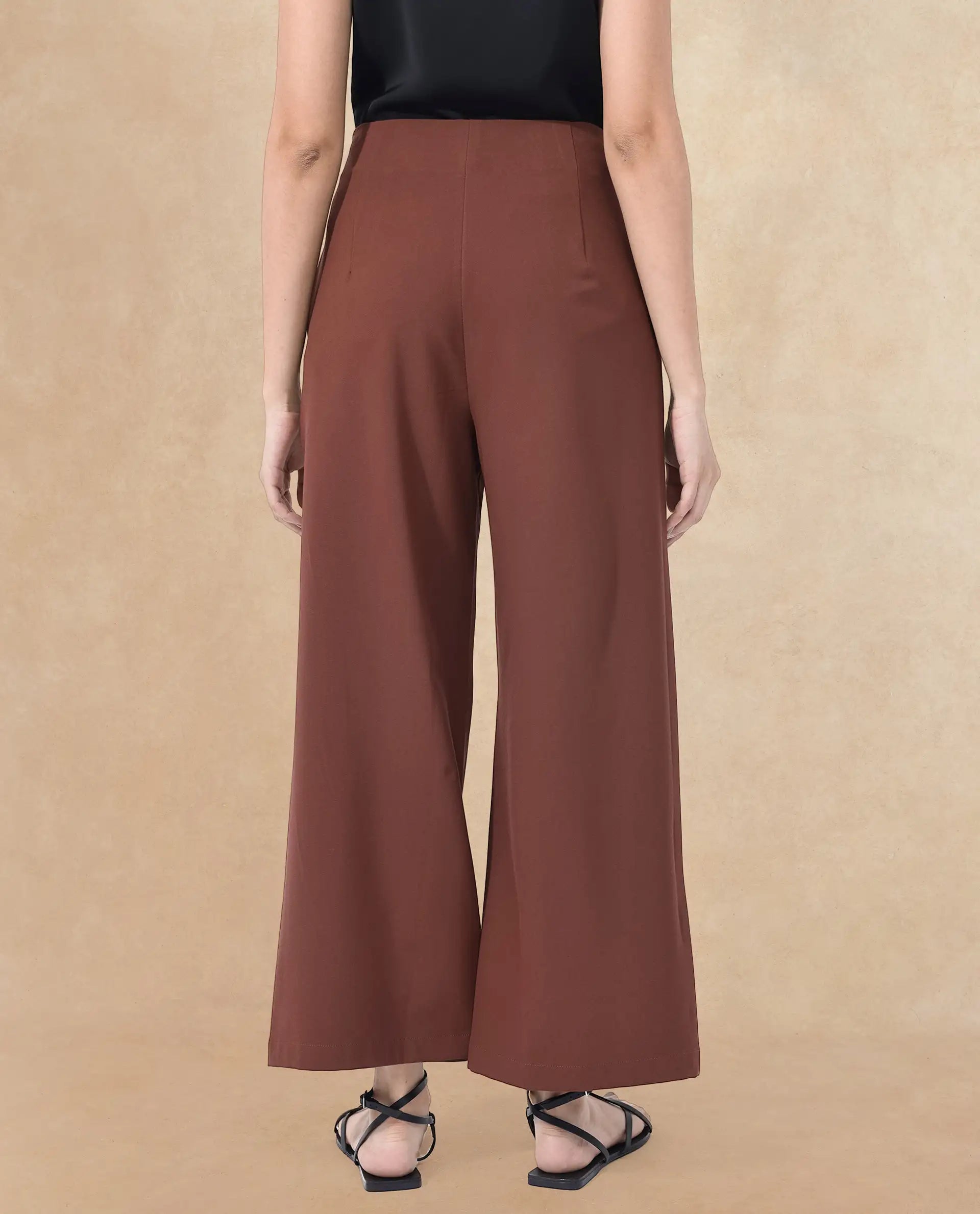 Rareism Women's Noahti Light Rust Cotton Plain Ankle Length Wide Trouser