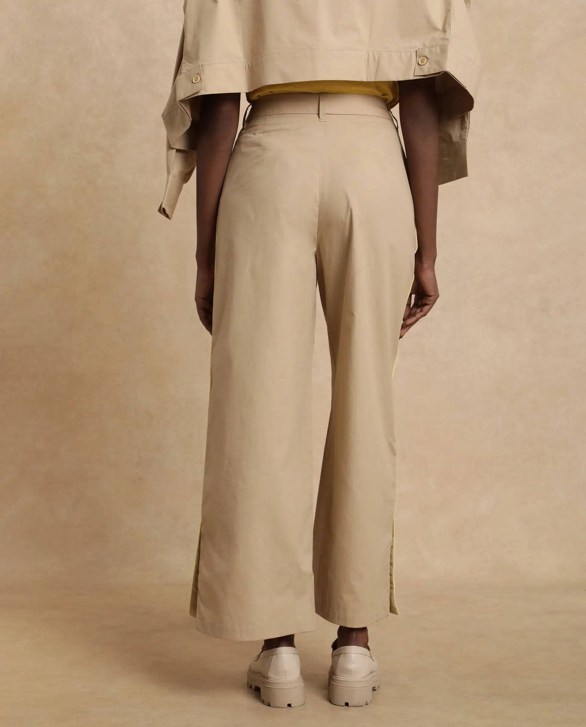 Rareism Women's Nocam B Beige Cotton Plain Ankle Length Wide Trouser