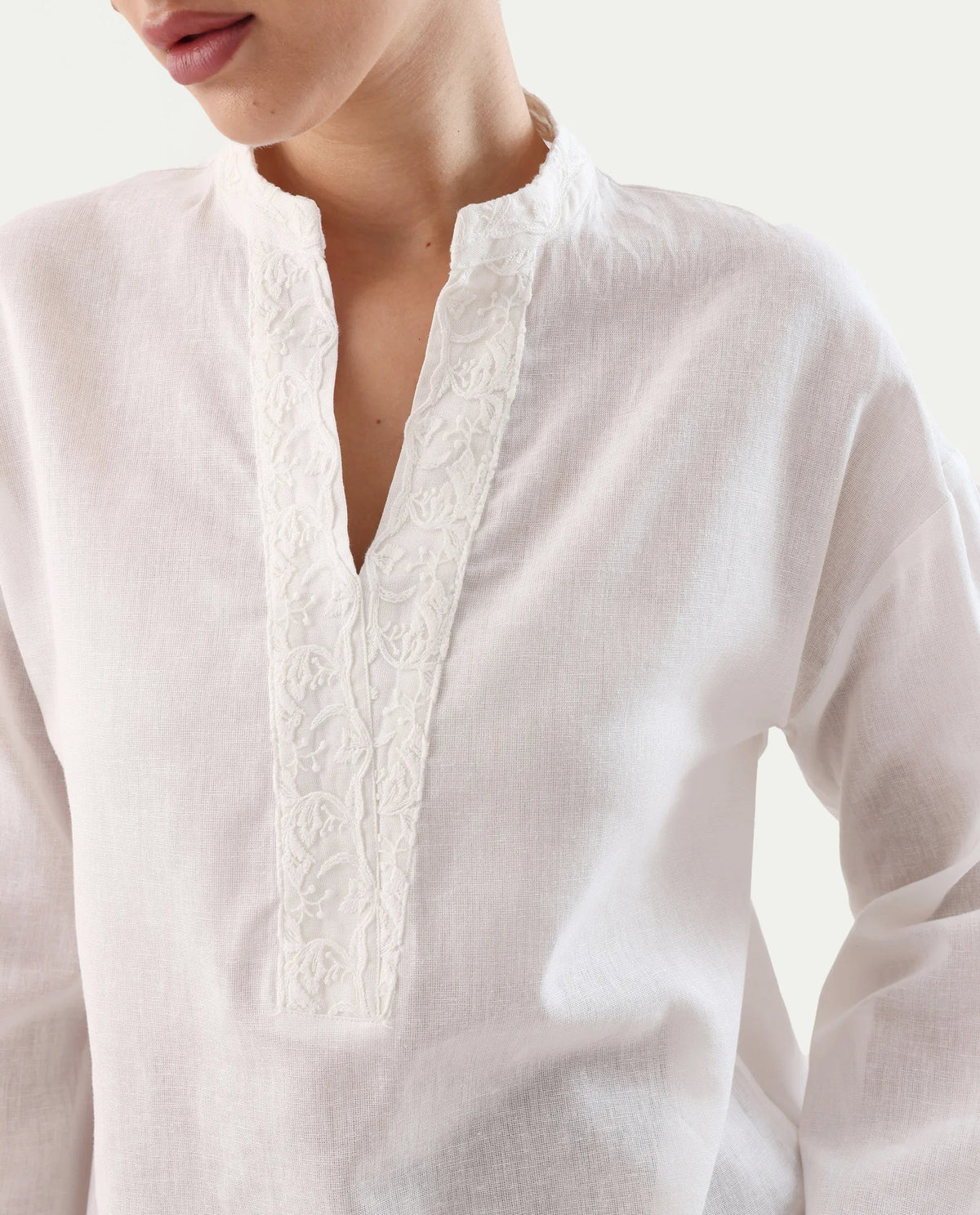Rareism Women's Nubank Off White Cotton Blend Mandarin Collar Regular Fit Plain Top