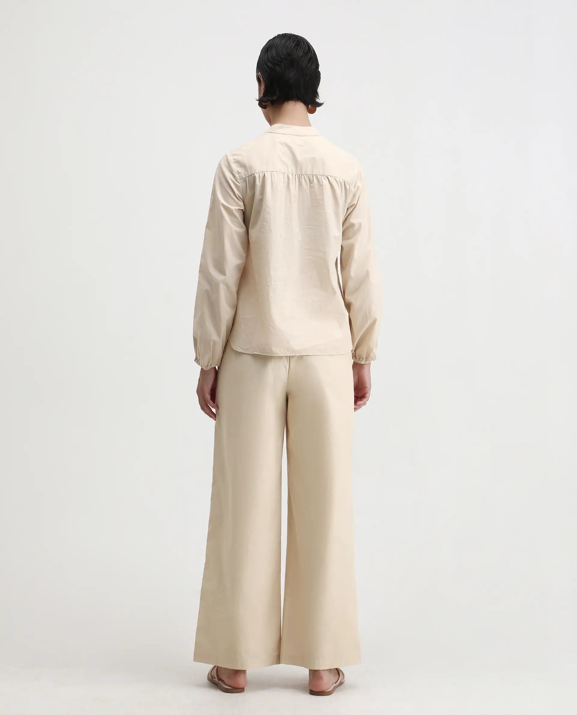 Rareism Women's Nucut-B Beige Cotton Straight Fit Trouser