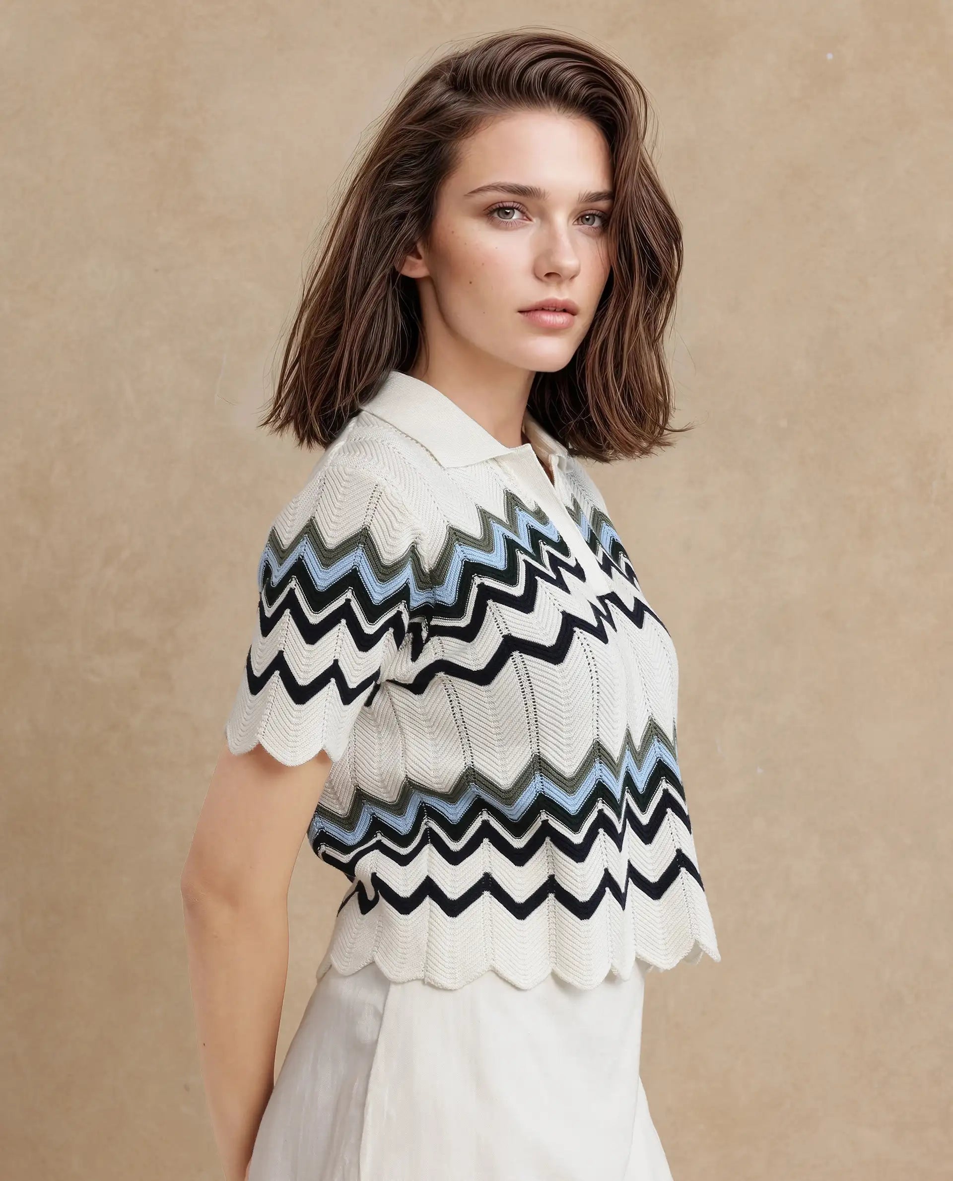 Rareism Women Nuplo Off White Cotton Fabric Half Sleeve Relaxed Fit Top