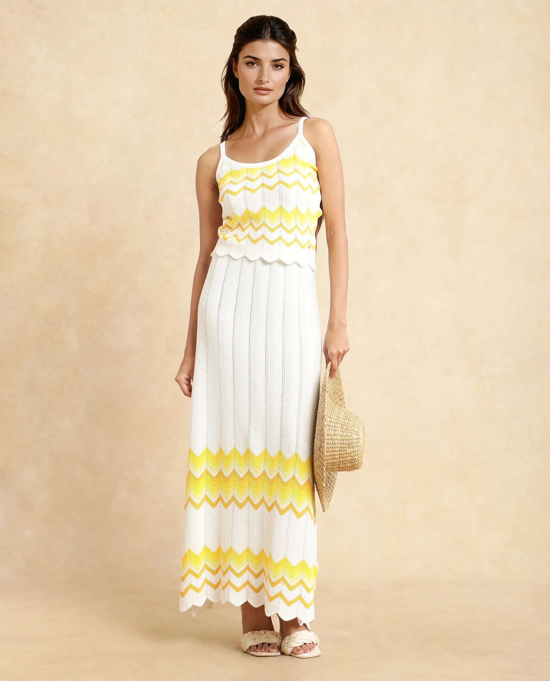 Rareism Women Nupstir-B Yellow Cotton Fabric Slip On Straight Fit Maxi Plain Skirt