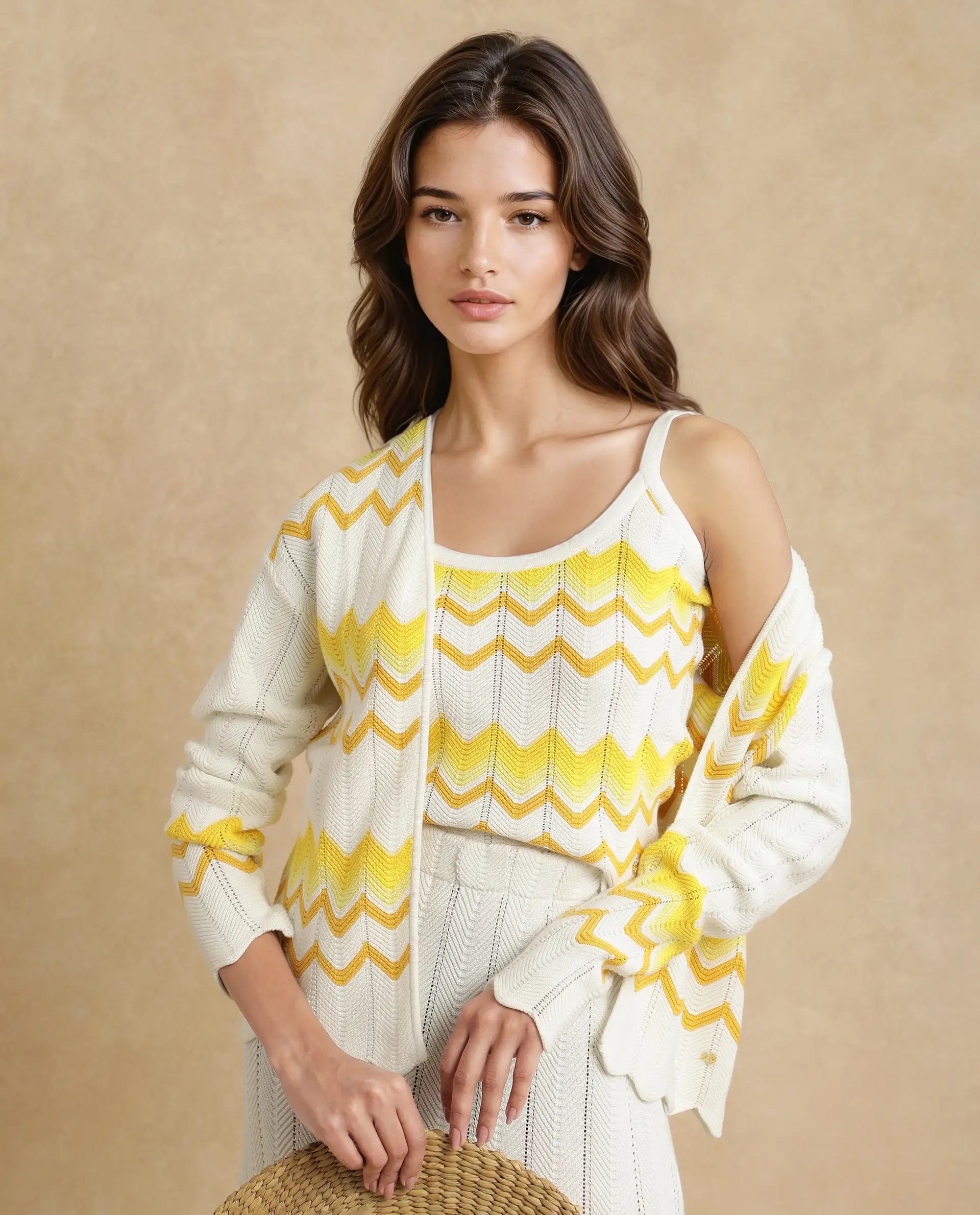 Rareism Women Nupstir-S Yellow Cotton Fabric Sleeve Less Relaxed Fit Shrug