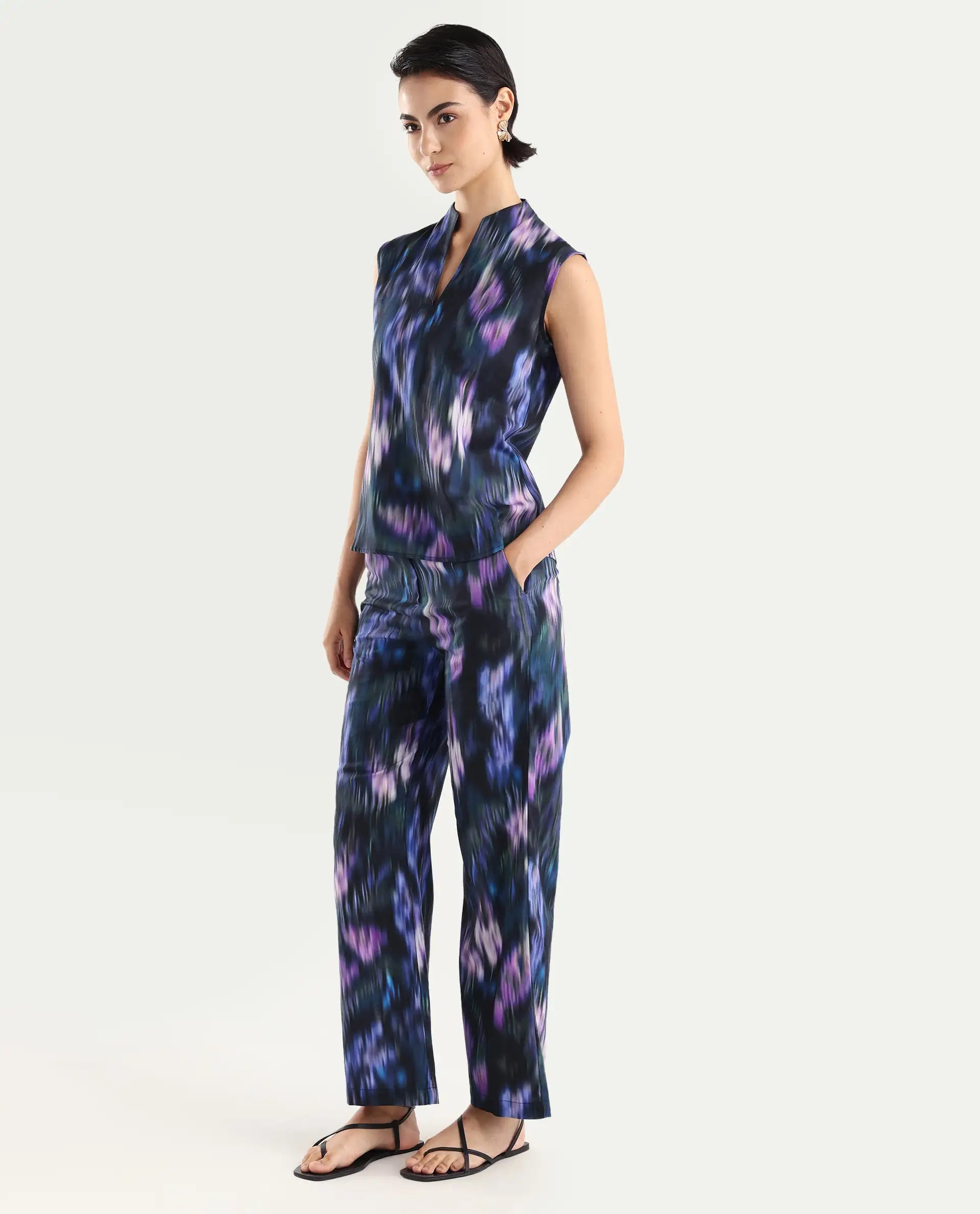 Rareism Women's Nushi B Navy Cotton Straight Fit Trouser