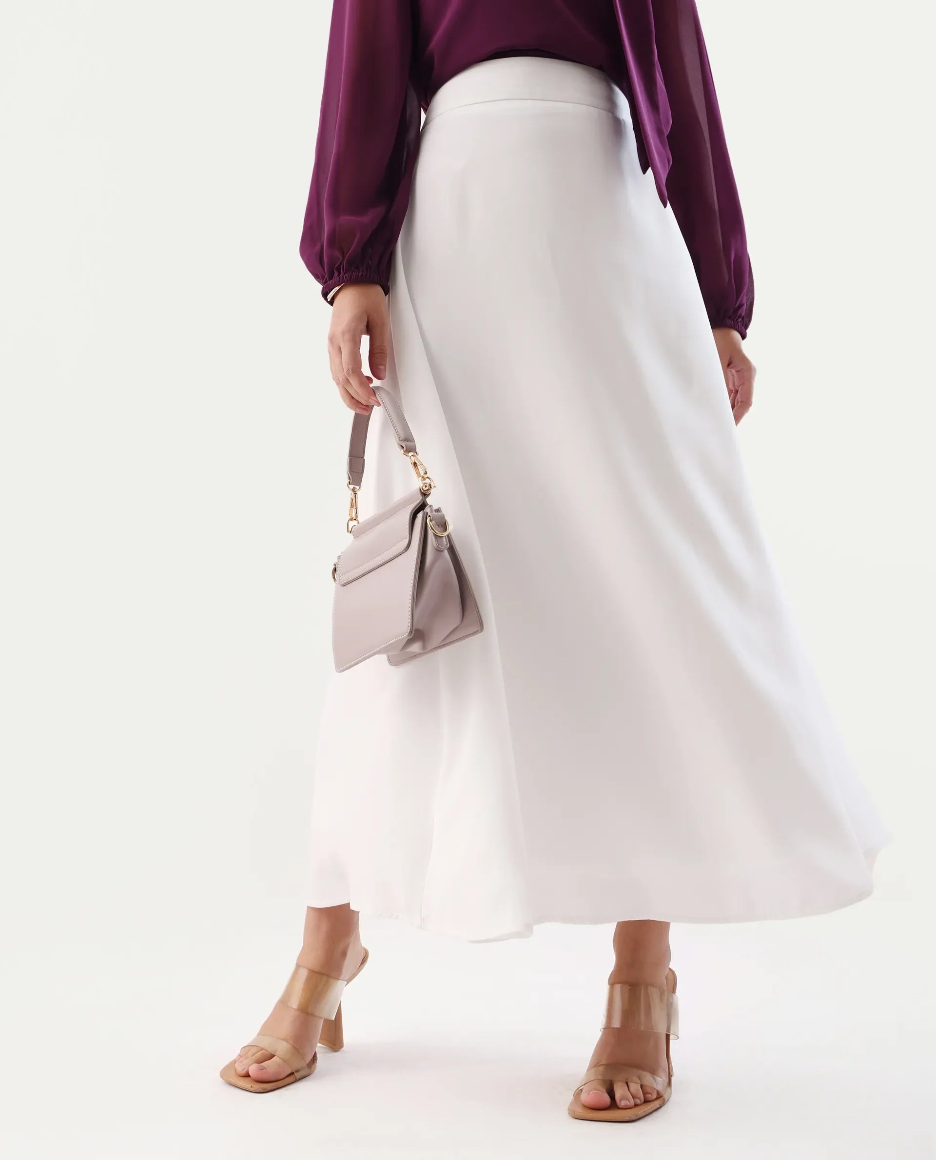 Rareism Women's Nuva B Off White Polyester A-Line Skirt