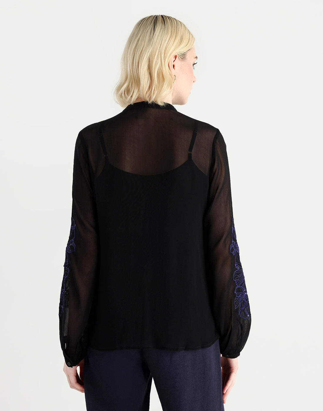 Rareism Women's Nux Black Viscose Full Sleeve Mandarin Collar Regular Fit Top