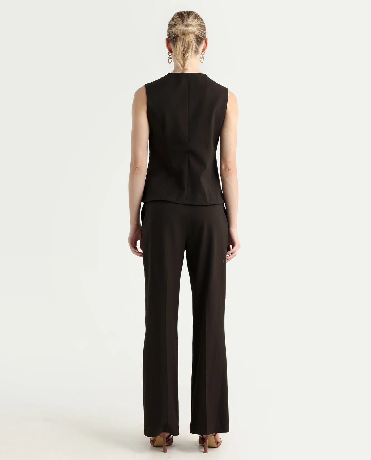 Rareism Women's Nuzor-B Dark Brown Polyester Blend Bootcut Plain Trouser