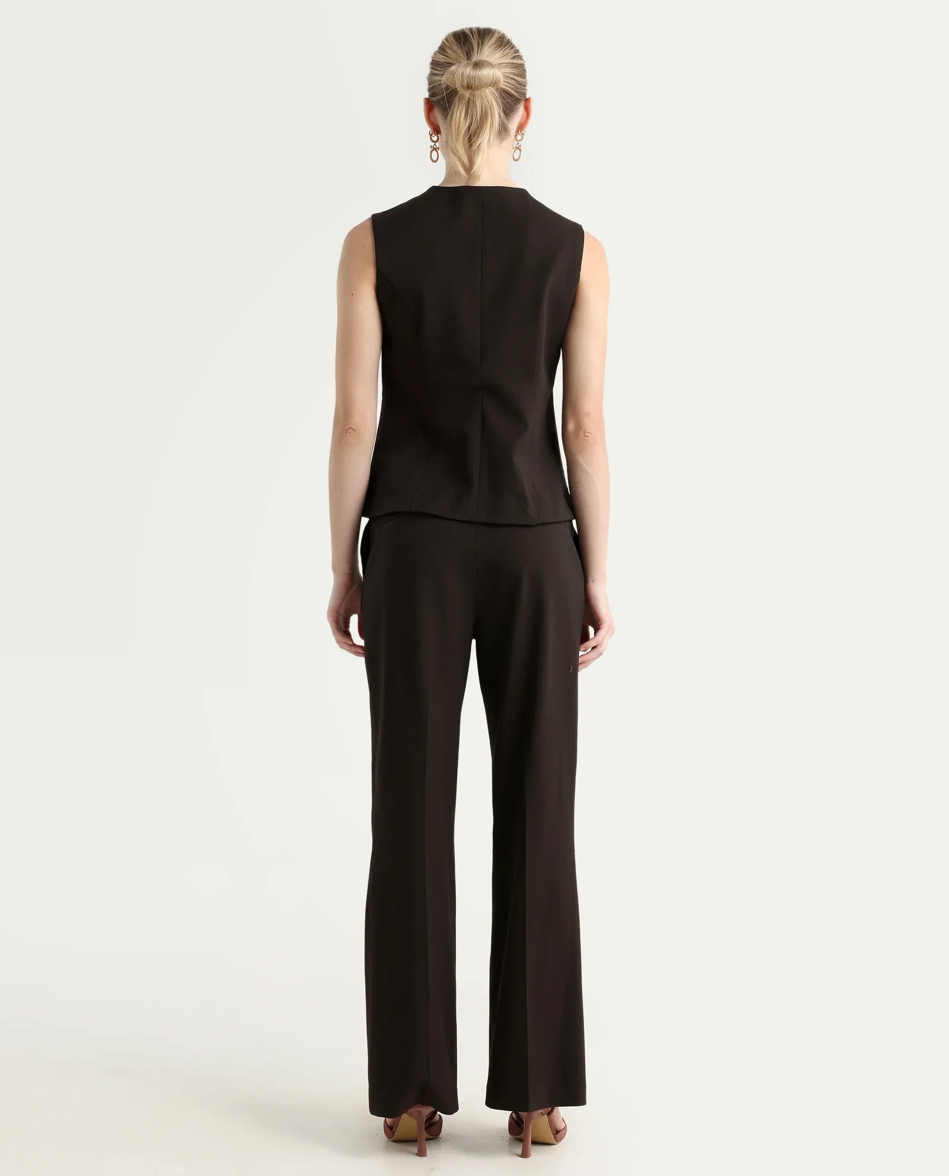 Rareism Women's Nuzor-B Dark Brown Polyester Blend Bootcut Plain Trouser