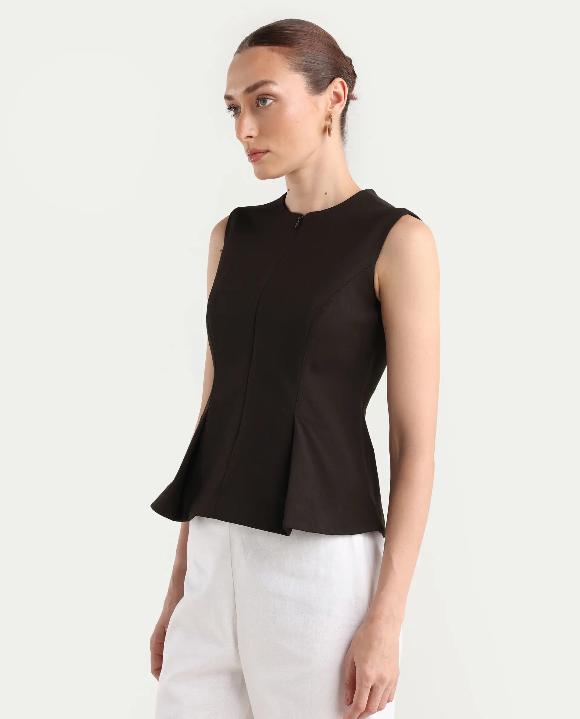 Rareism Woman Nuzor-T Dark Brown Poly Viscose Solid Fitted Top