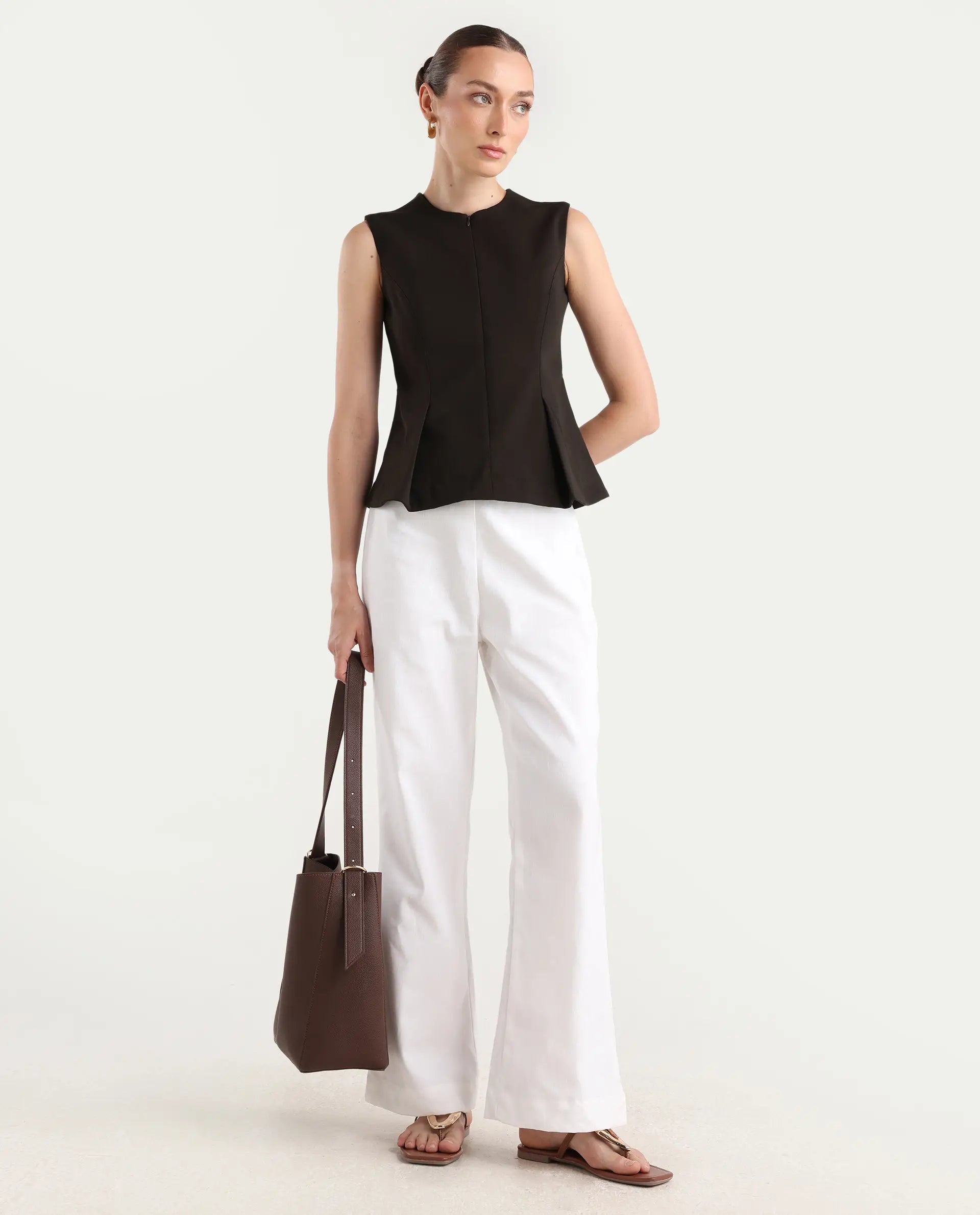 Rareism Woman Nuzor-T Dark Brown Poly Viscose Solid Fitted Top