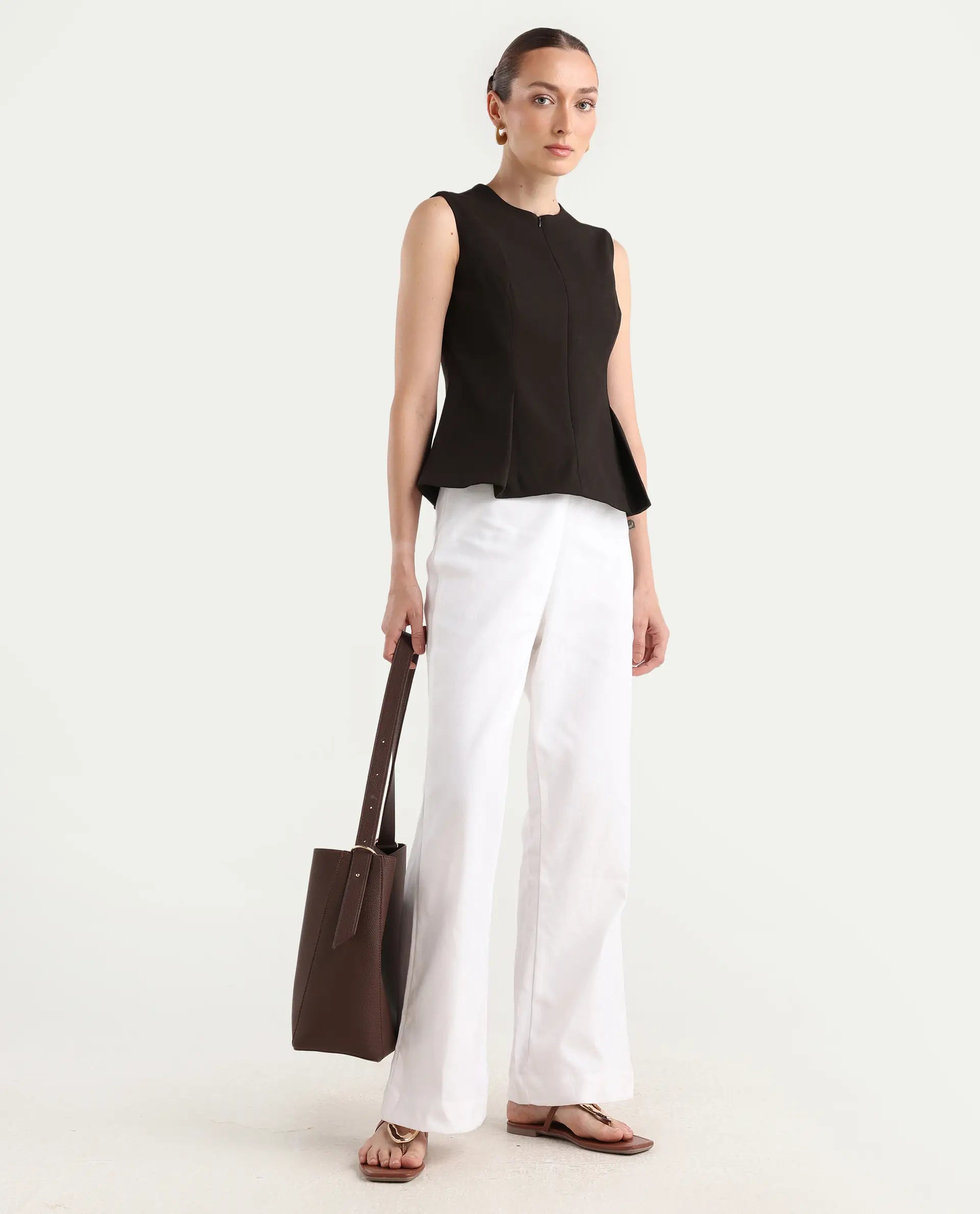 Rareism Woman Nuzor-T Dark Brown Poly Viscose Solid Fitted Top