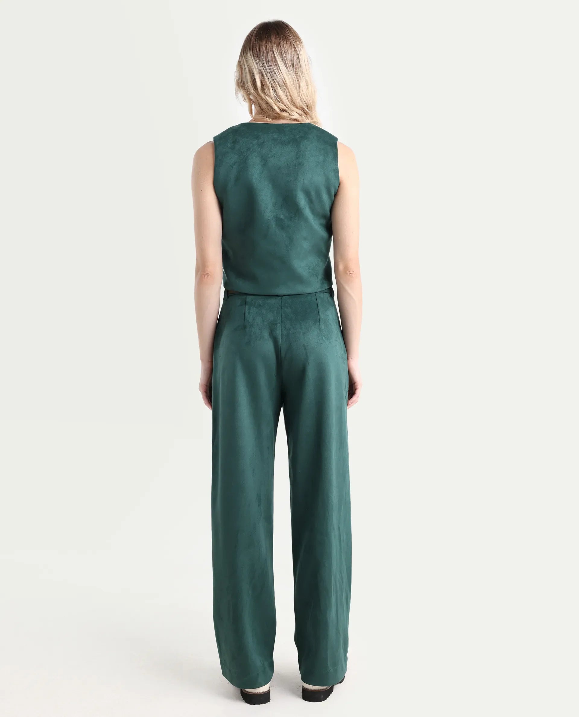 Rareism Women's Niwast-B Green Polyester Blend Straight Fit Travel Trouser