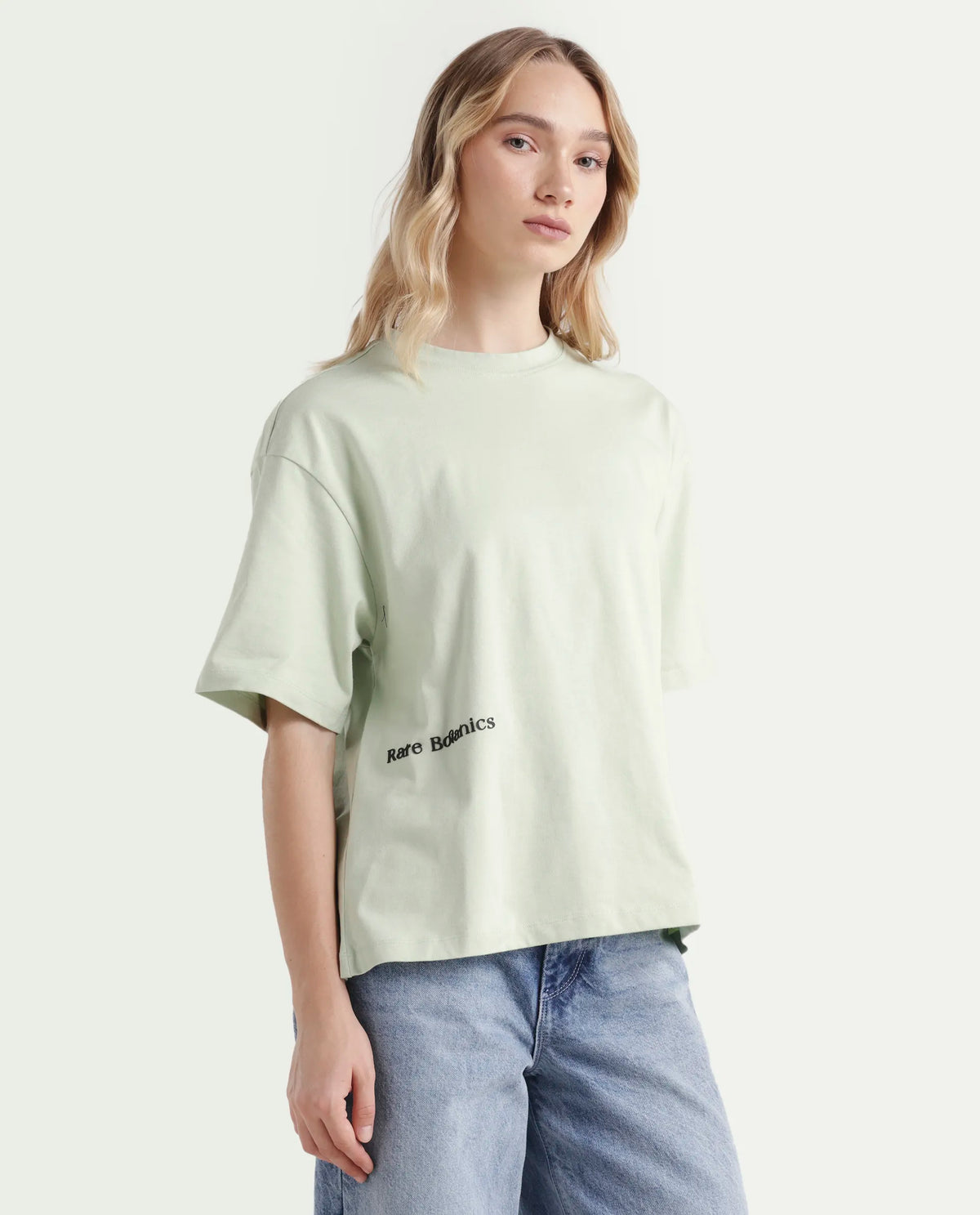 Rareism Women's Olaf Pastel Cotton Crew Neck Graphic Print Relaxed Fit T-Shirt