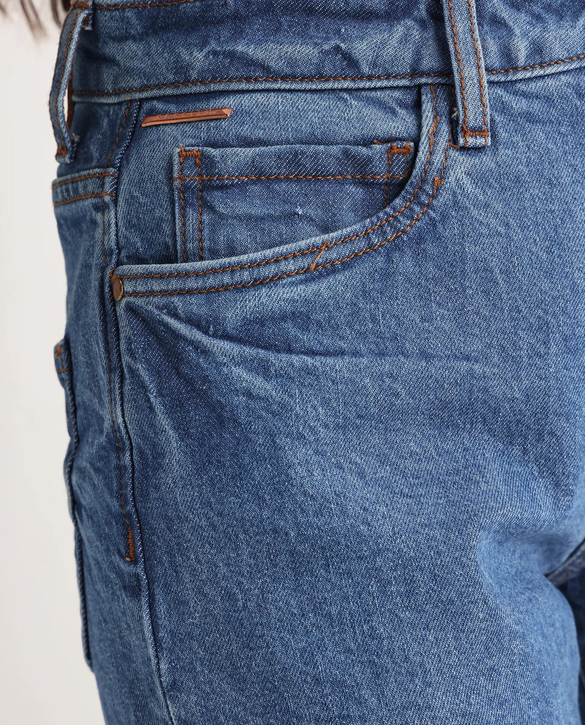 Rareism Women's Osseo Blue Cotton Blend Plain Ankle Length Smart Straight Fit Jeans