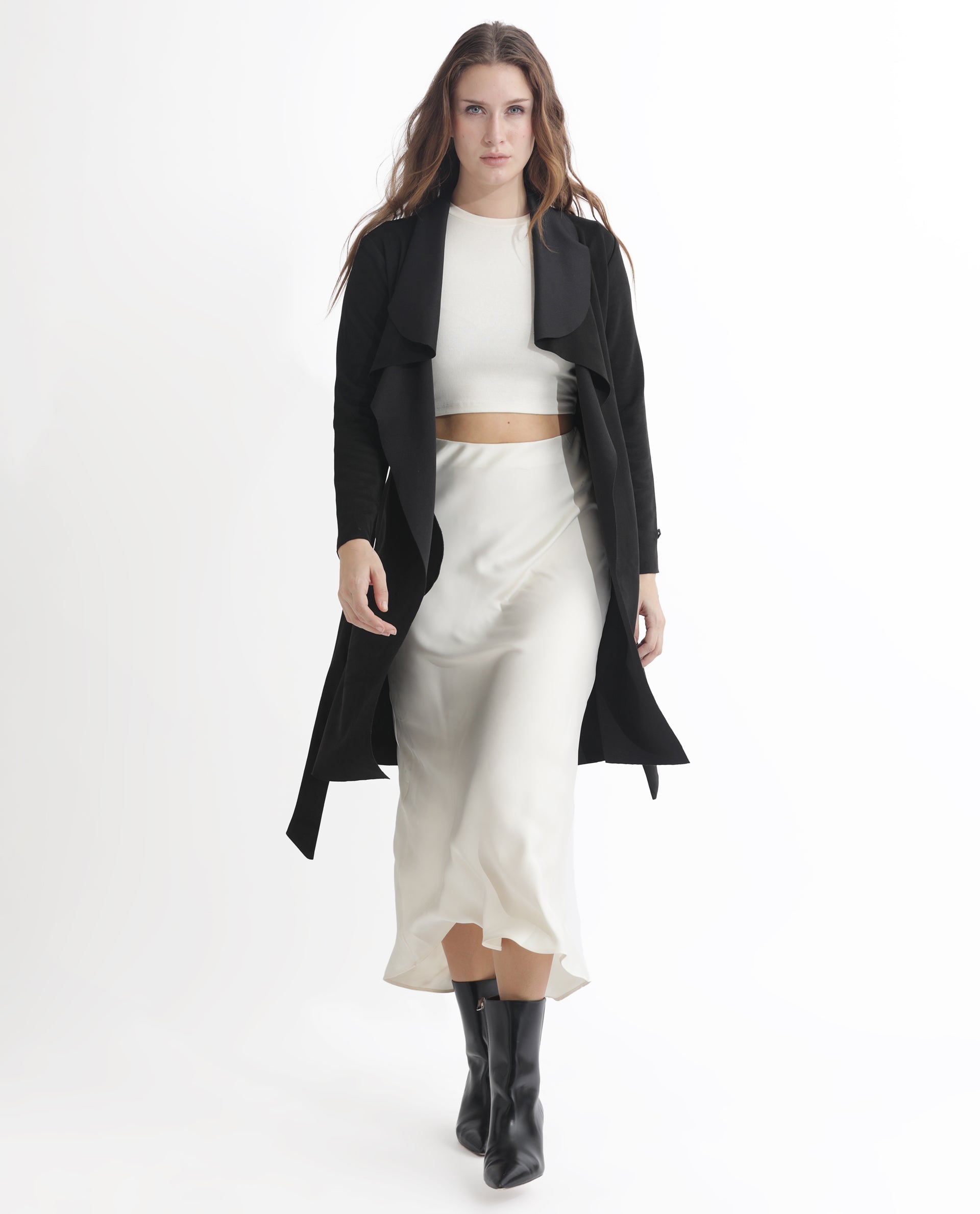 Rareism Women Palmer 1 Black Polyester Fabric Full Sleeves Solid Collarless Jacket