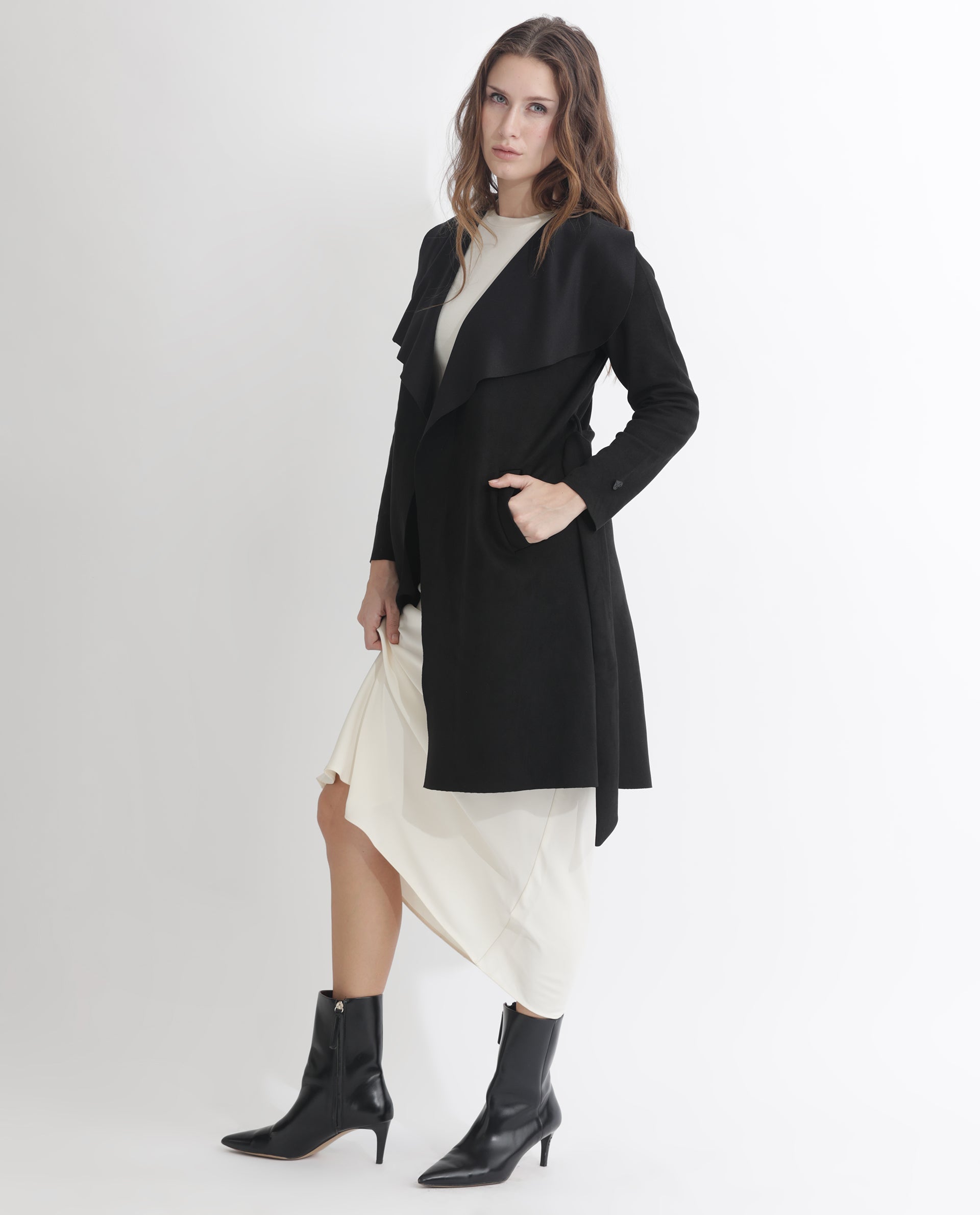 Rareism Women Palmer 1 Black Polyester Fabric Full Sleeves Solid Collarless Jacket