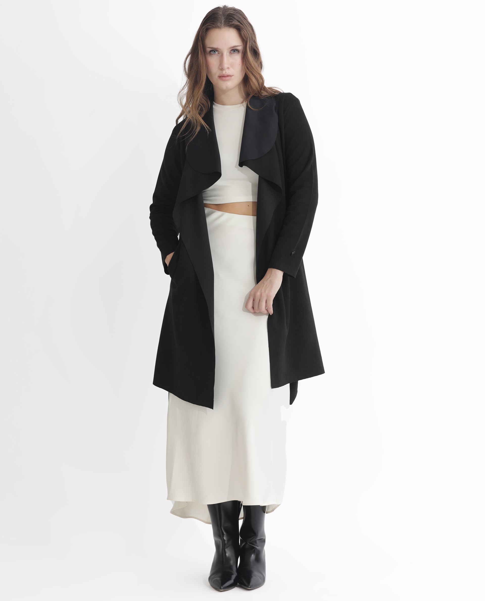 Rareism Women Palmer 1 Black Polyester Fabric Full Sleeves Solid Collarless Jacket