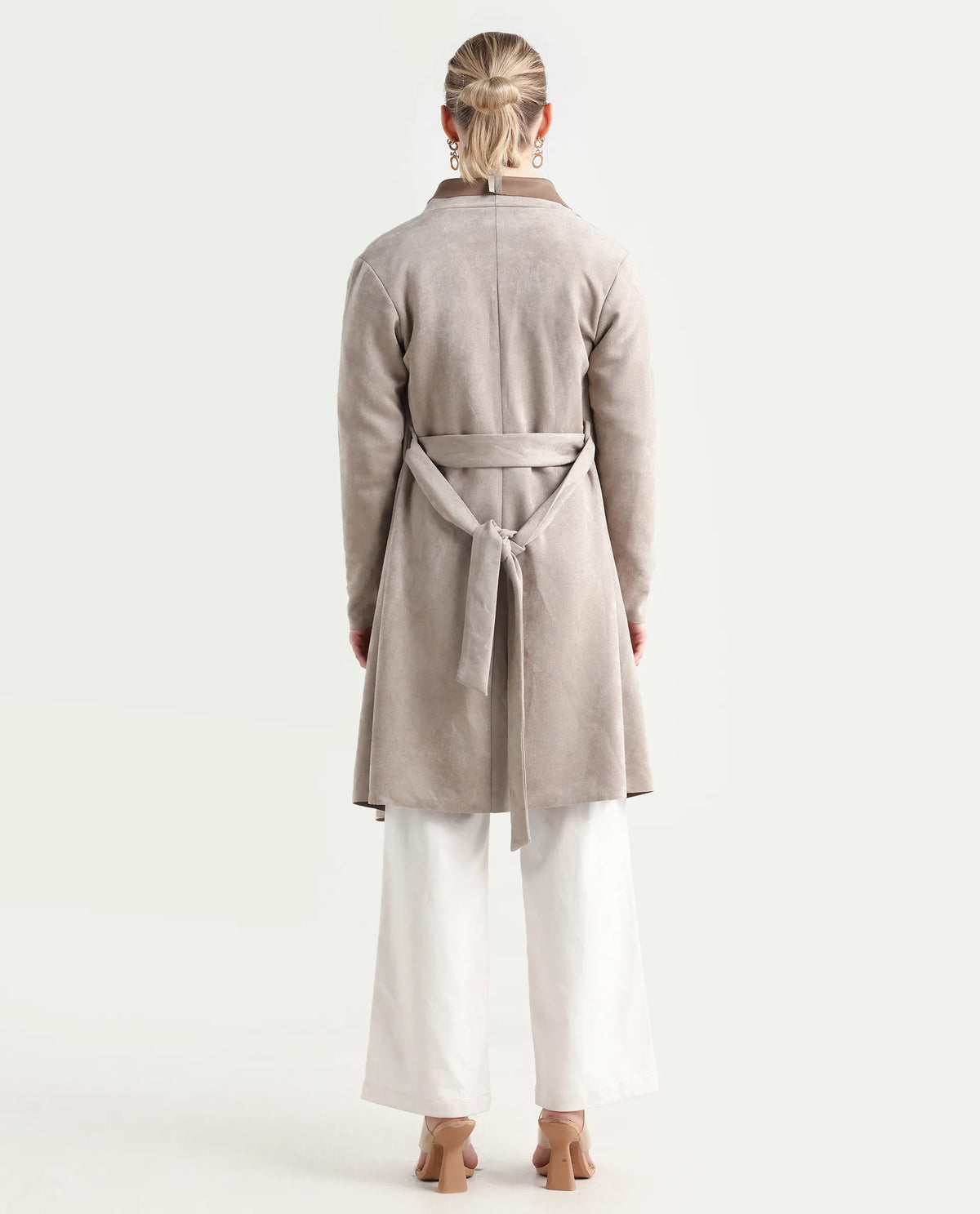 Rareism Women's Palmer-25 Off White Polyester Blend Fabric Lapel Neck Regular Fit Coat