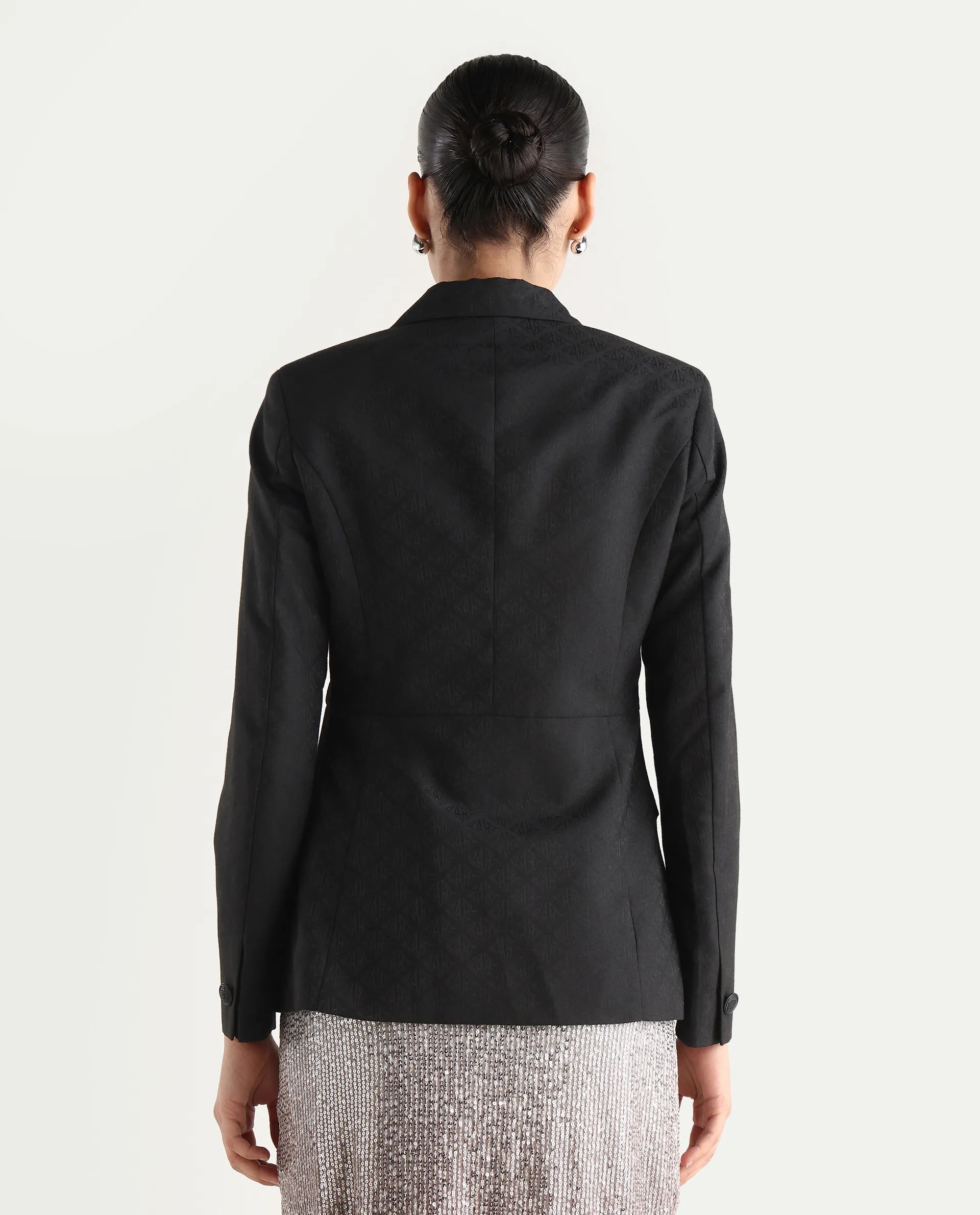 Rareism Women's Palui Black Polyester Lapel Neck Plain Regular Fit Blazer