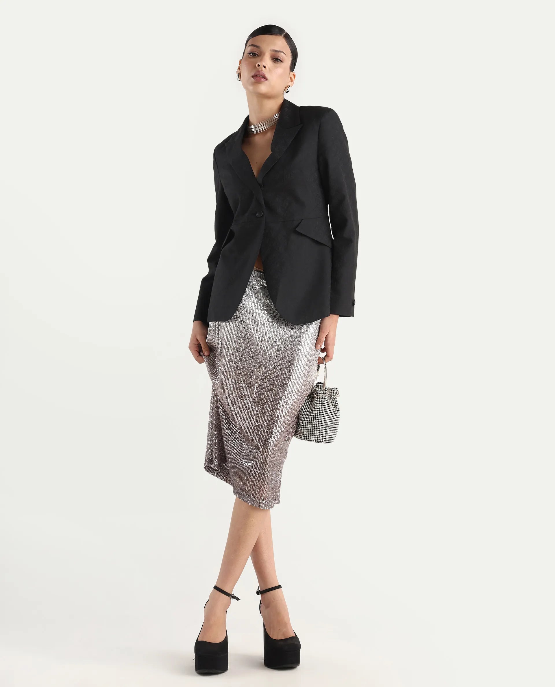 Rareism Women's Palui Black Polyester Lapel Neck Plain Regular Fit Blazer