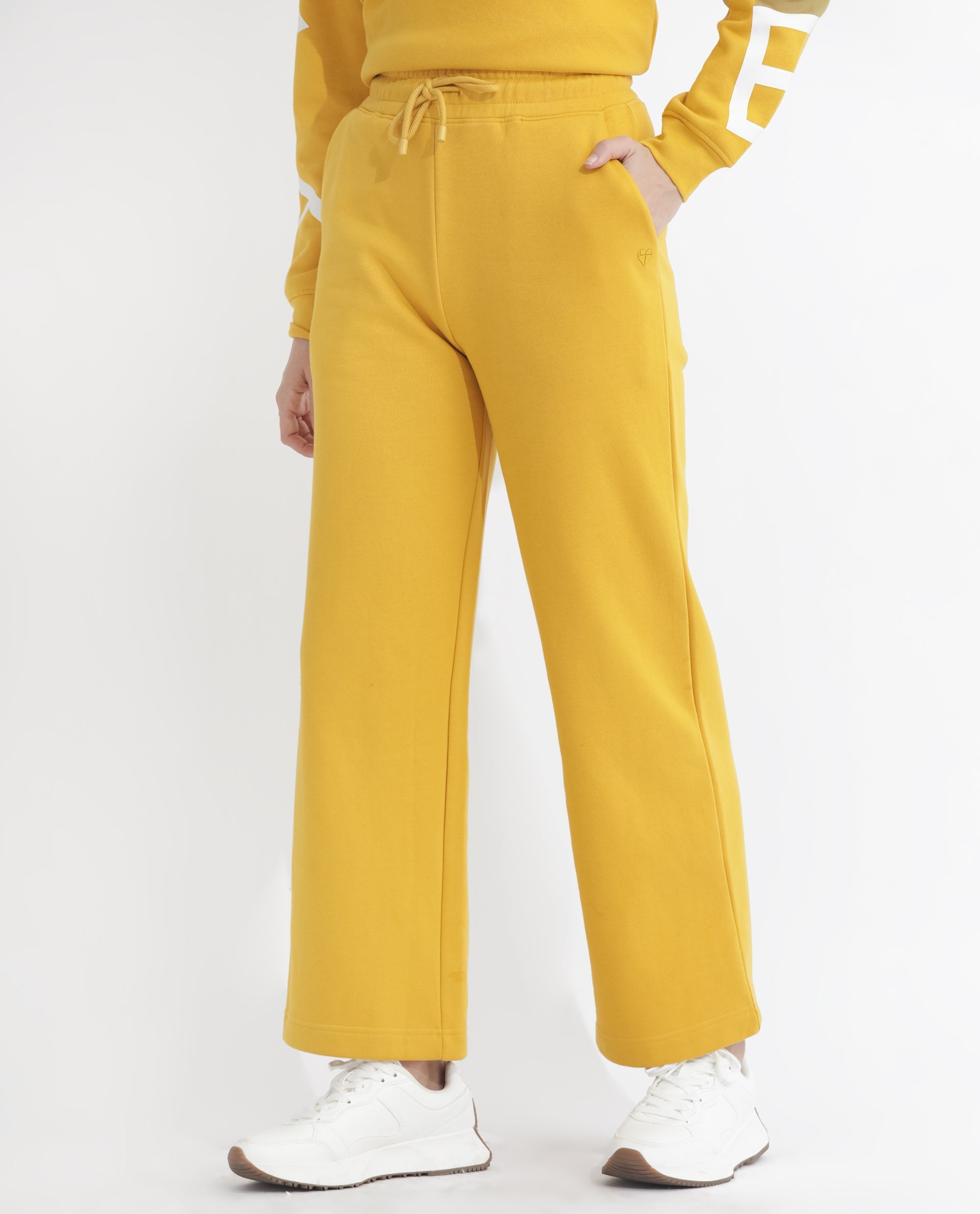 Rareism Women's Pazoo F Mustard Cotton Blend Plain Ankle Length Flared Track Pant