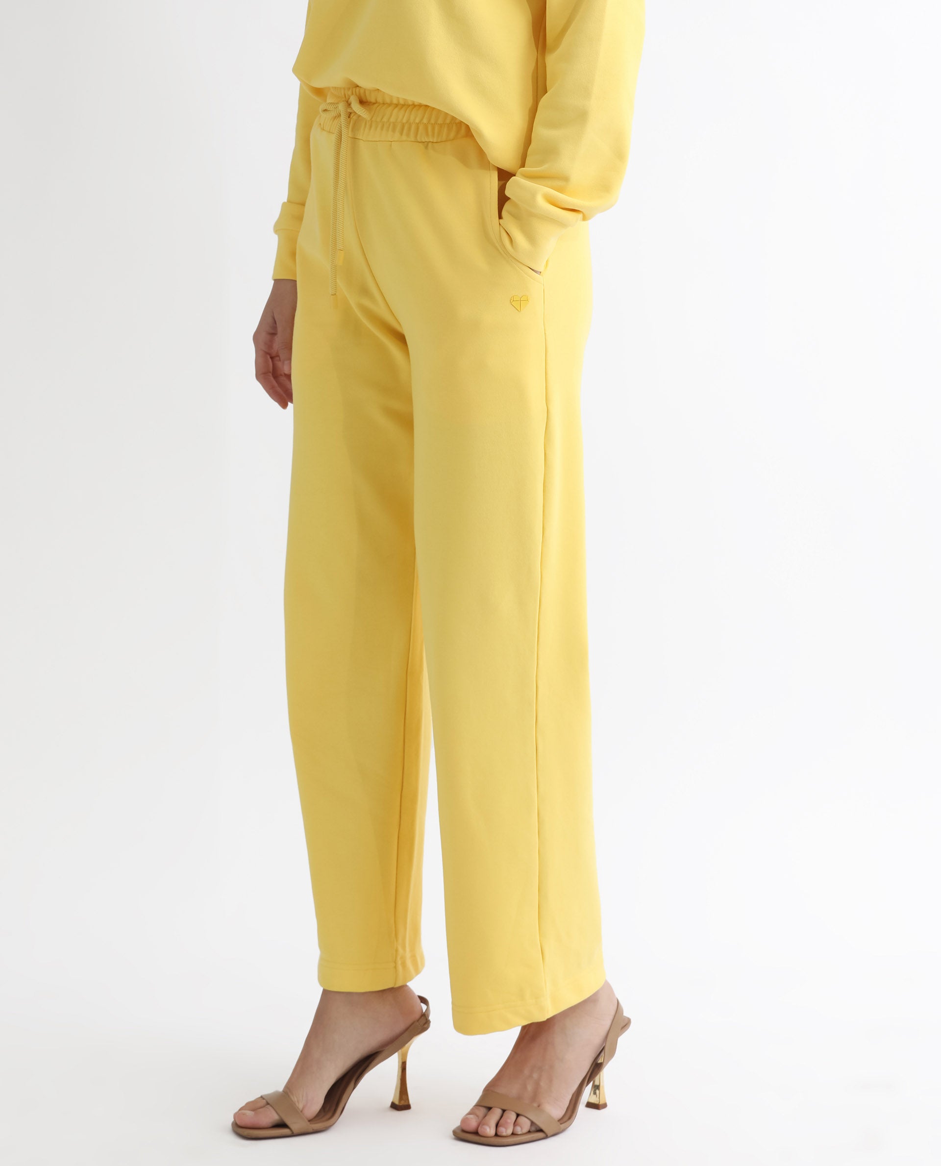 Rareism Women's Pazoo T Yellow Cotton Blend Plain Ankle Length Flared Track Pant