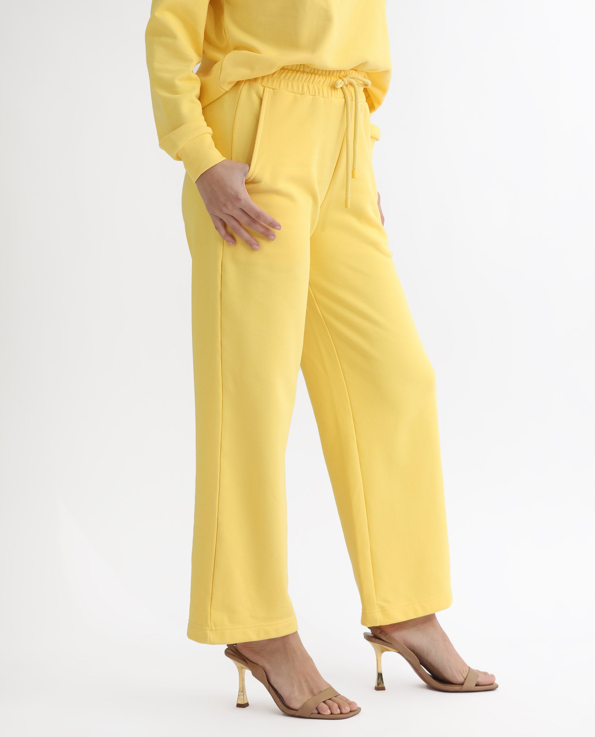 Rareism Women's Pazoo T Yellow Cotton Blend Plain Ankle Length Flared Track Pant
