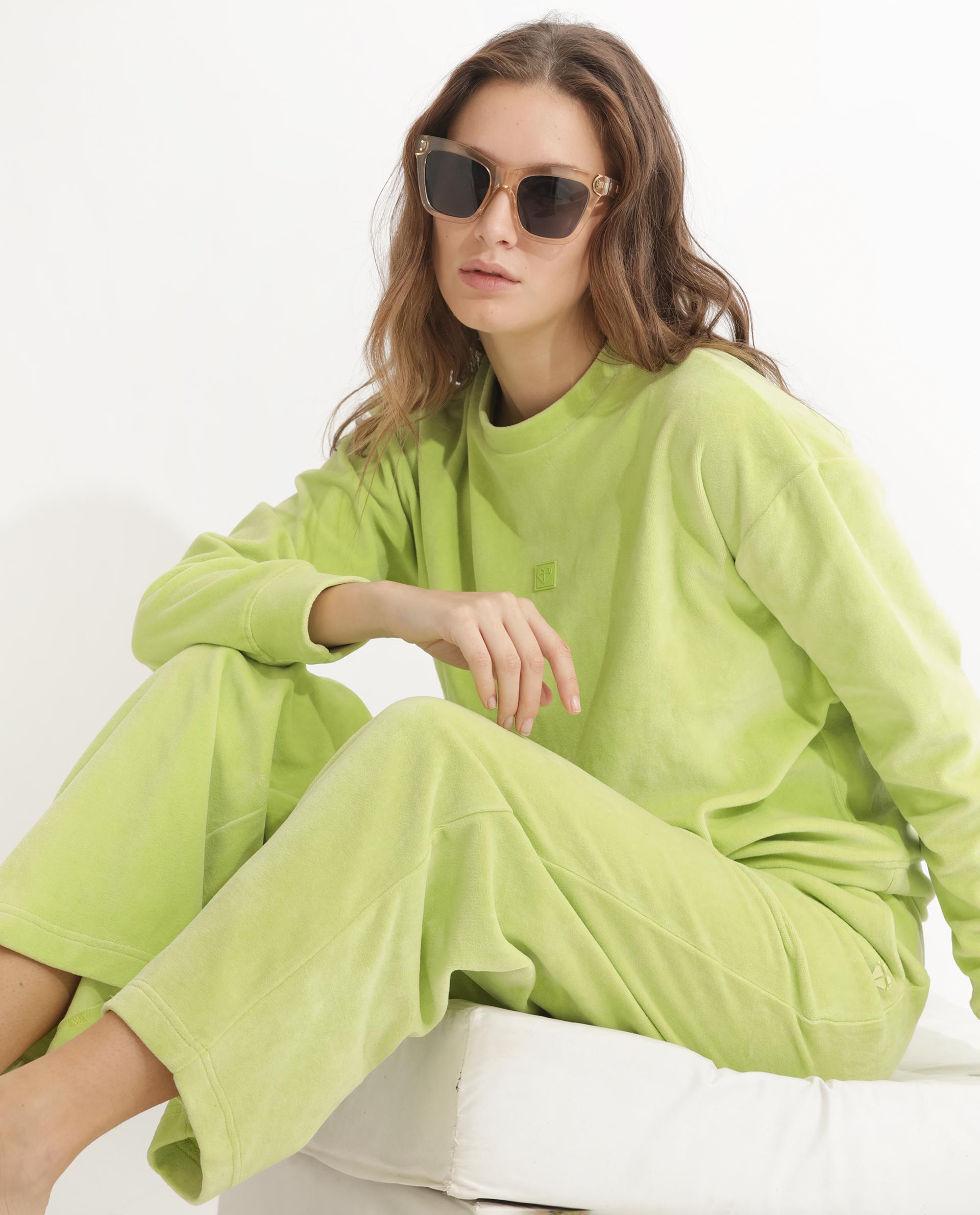 Rareism Women's Pazoo Tt Light Green Cotton Blend Plain Ankle Length Flared Track Pant