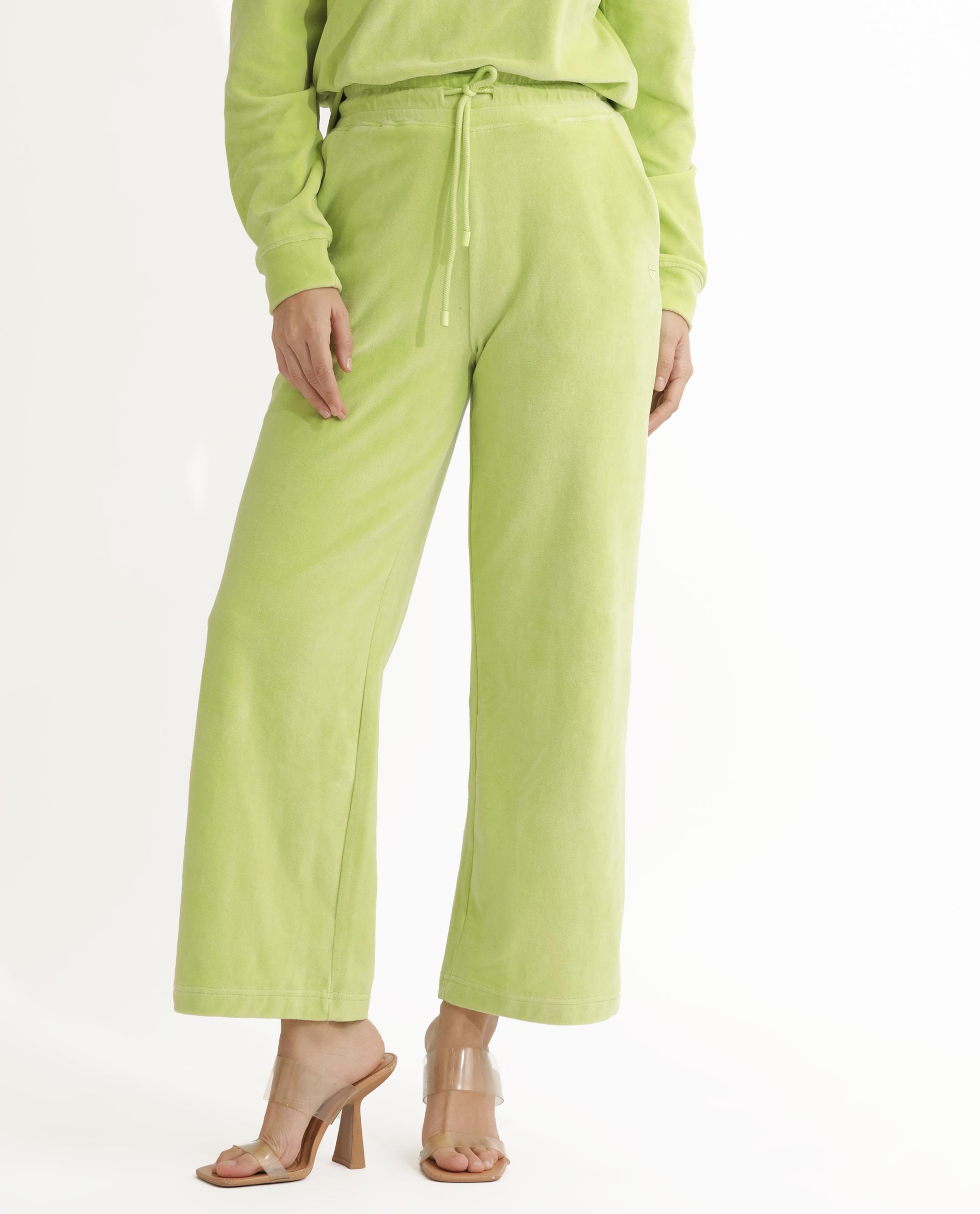 Rareism Women's Pazoo Tt Light Green Cotton Blend Plain Ankle Length Flared Track Pant